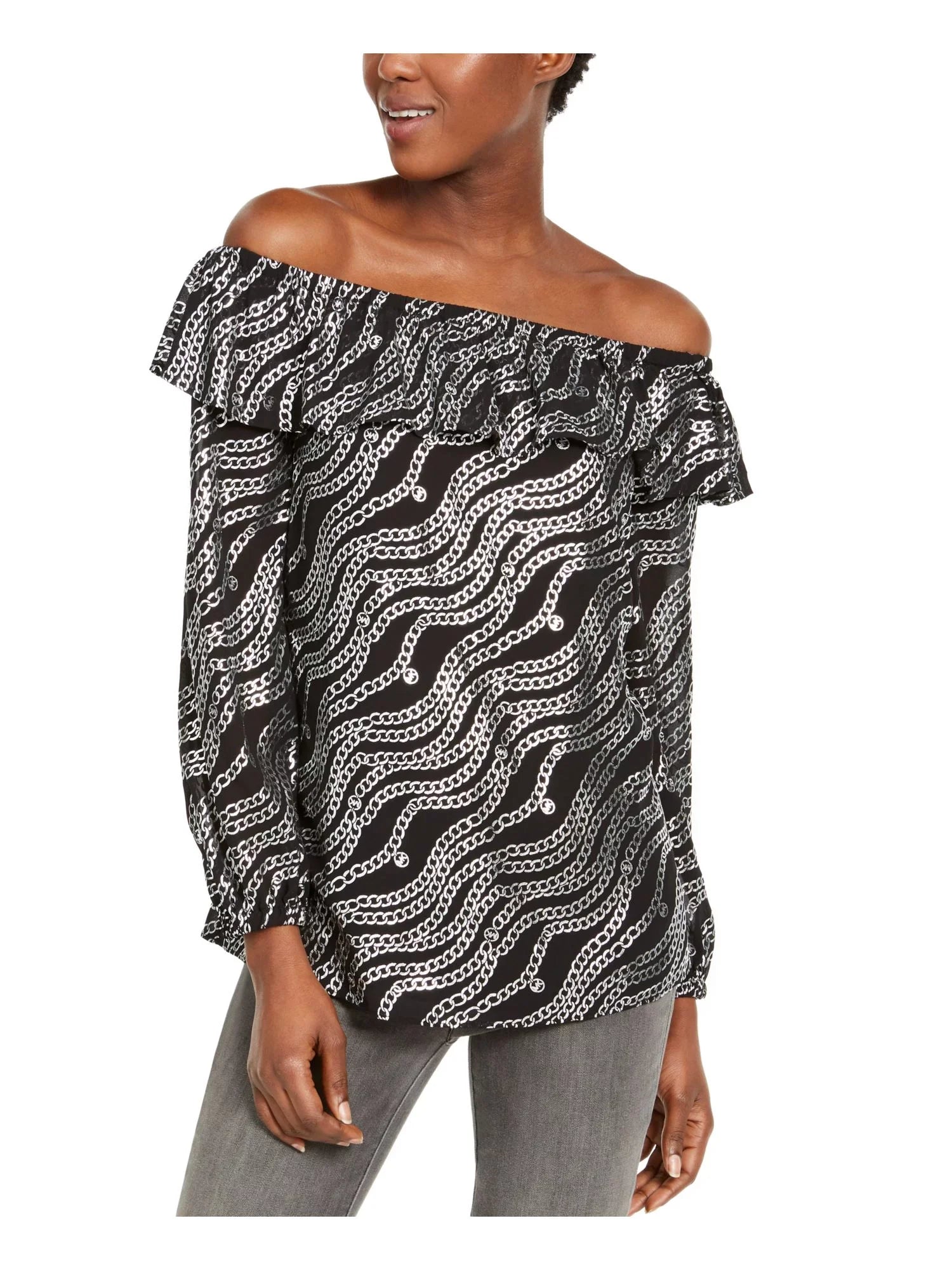 Womens Black Off Shoulder Evening Peasant Top
