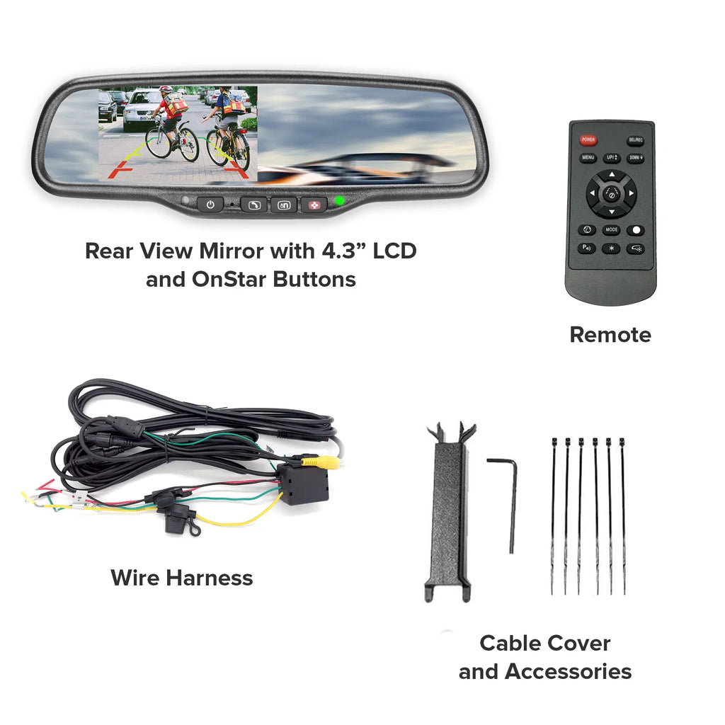 Master Tailgaters Universal  Rear View Mirror with 4.3" Auto-Adjusting Ultra Bright , OnStar Buttons, and Compatibility for All Cars