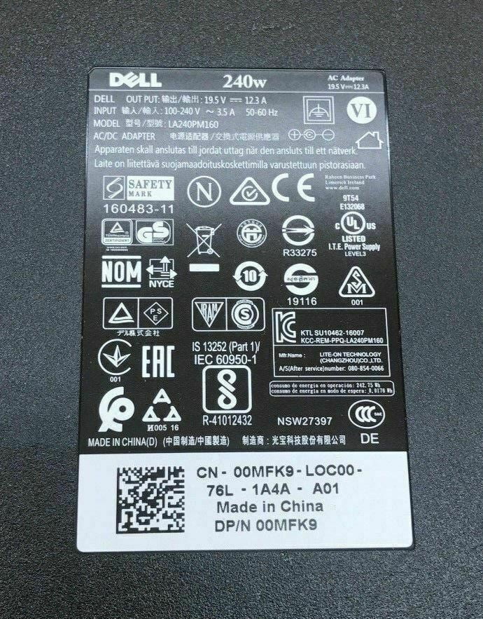 Lot of 10 Dell 240W 19.5v 12.3a  Adapter 17    laptop charger