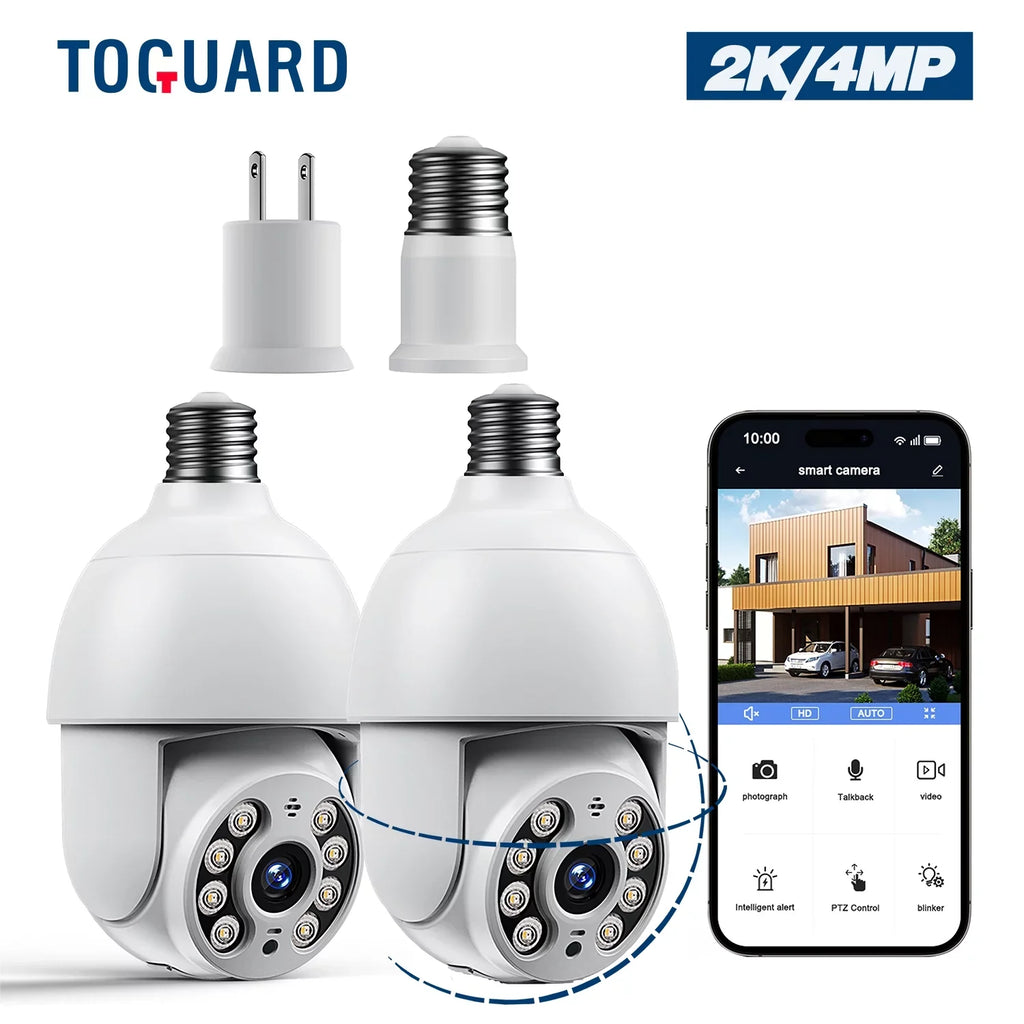 Toguard 2 Packs  2K/4MP WiFi Light Bulb Security Camera Outdoor Indoor  Wireless Dome Surveillance Camera