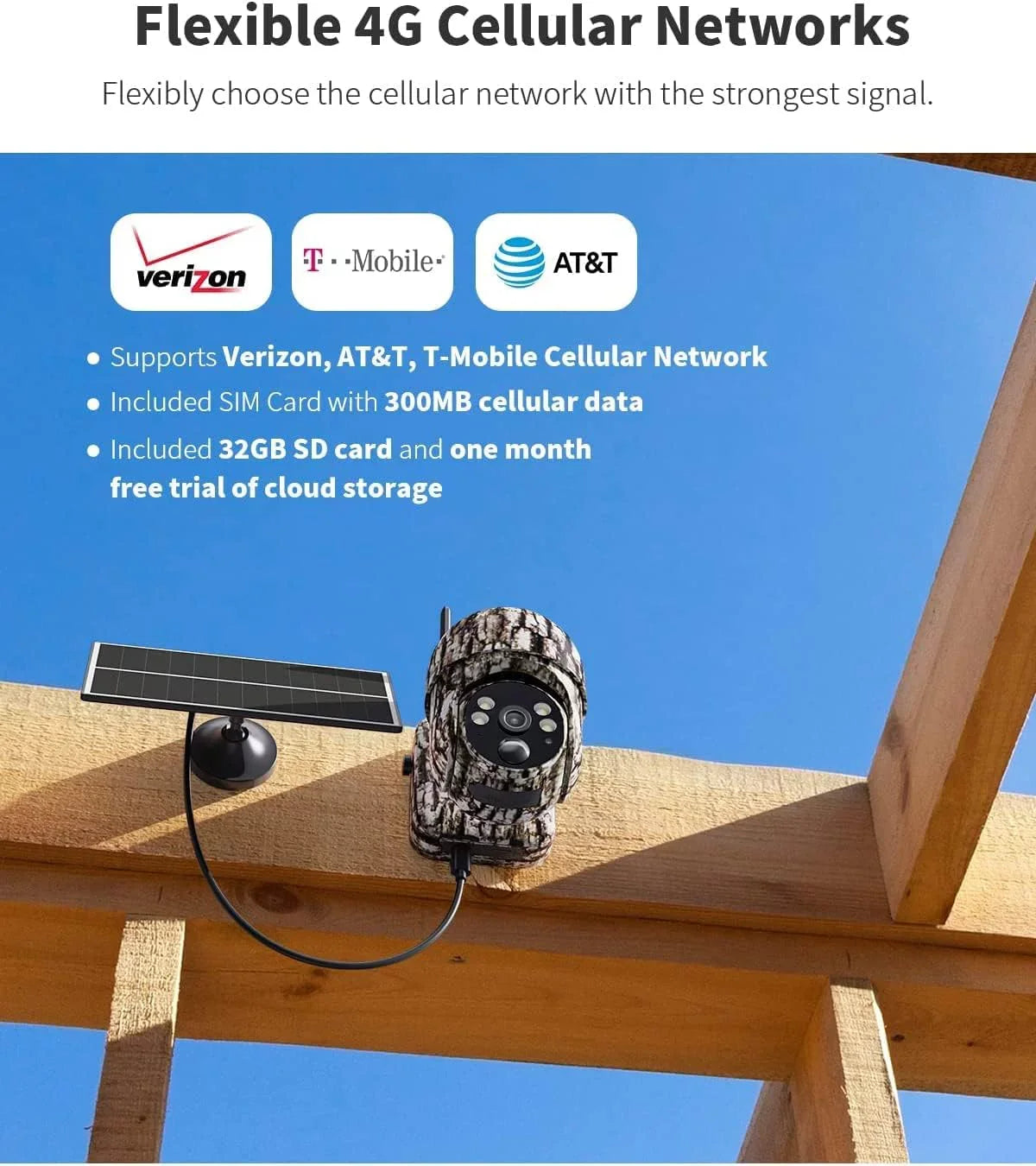 4G  Cellular Trail Cameras Include & Card (Verizon/&/-Mobile) &Solar Panel, Game Cam Works No WiFi with 2K Live Feed via phone/360° Full View/Motion Activated/Night Vision/Playback