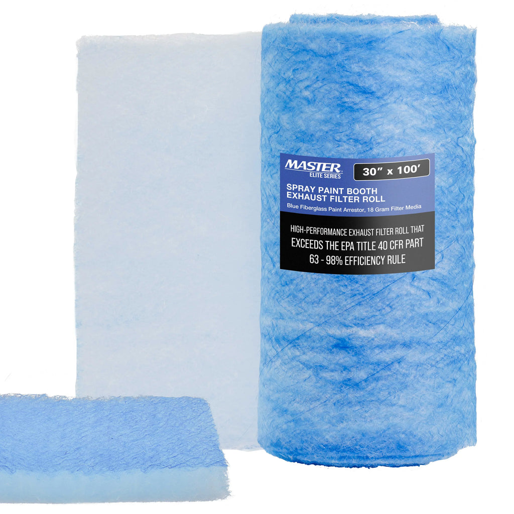 Master Elite Premium Paint Spray Booth Exhaust Filter Roll, 30" x 100' - 18 Gram Heavy-Duty Fiberglass Paint Arrestor - Captures Traps Overspray Paint Particles in Auto Autobody Refinish Booths