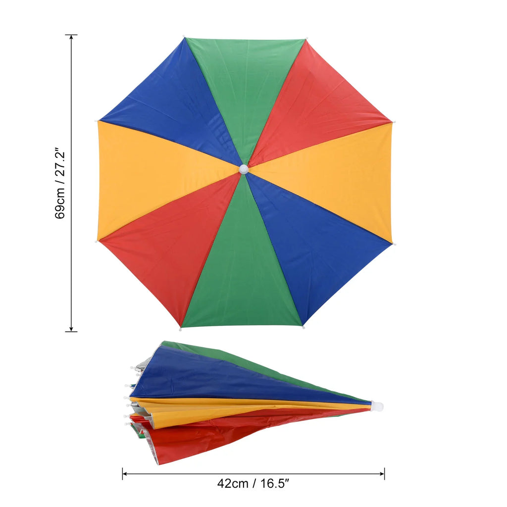 Uxcell  27.2" Umbrella Hat, 3Pcs Oxford Fabric Folding Single Layer Sun Rain Cap with Head Strip, Multicolor