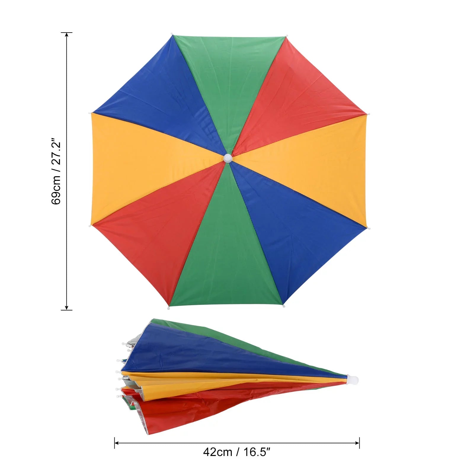 Uxcell  27.2" Umbrella Hat, 3Pcs Oxford Fabric Folding Single Layer Sun Rain Cap with Head Strip, Multicolor