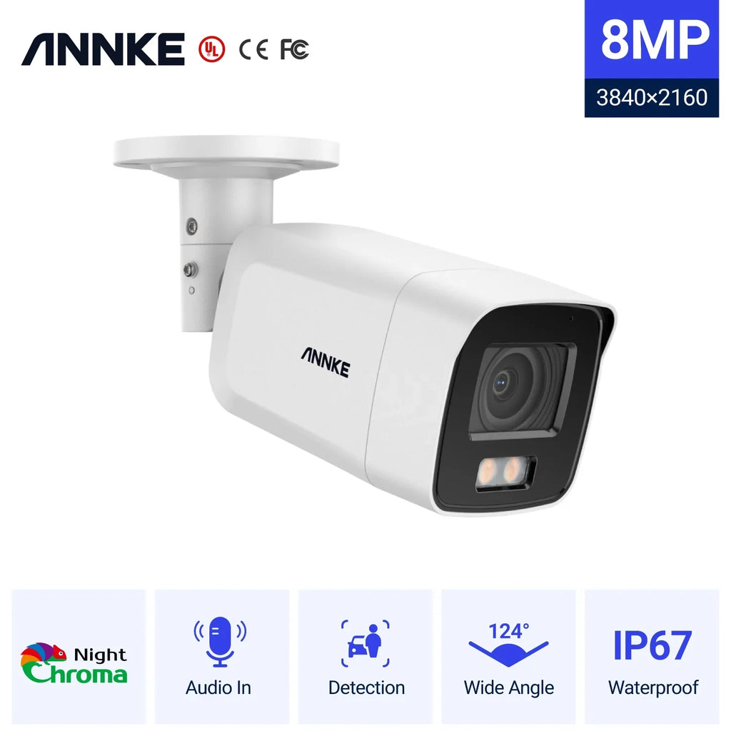 4K Ultra  Poe  Security Camera with True Full Color Night Vision Human Vehicle Detection Supplement Light