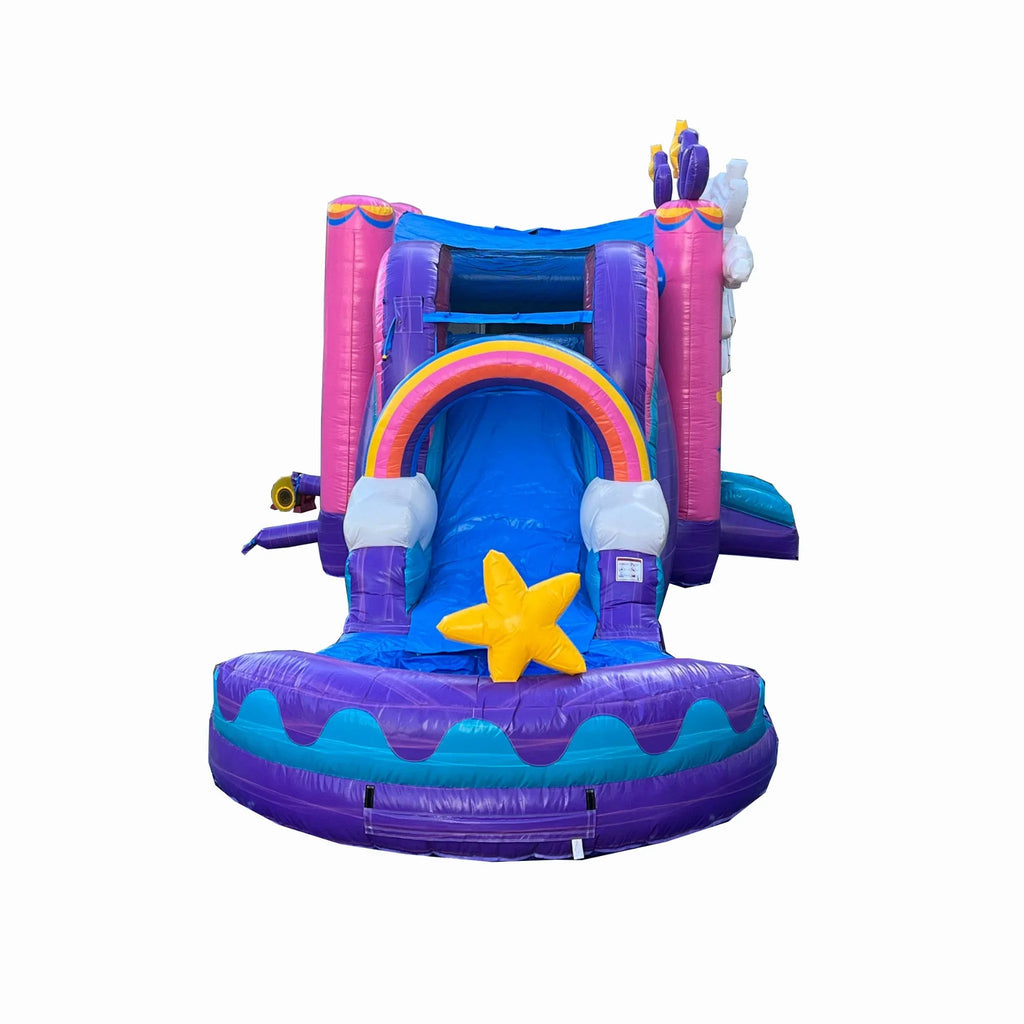 Unicorn Inflatable Water Slide Bounce House Combo with Detachable Pool (with Air Blower), Commercial Grade, 100%  Vinyl, for Kids and Adults, Basketball Hoop, Outdoor Backyard, Wet Dry
