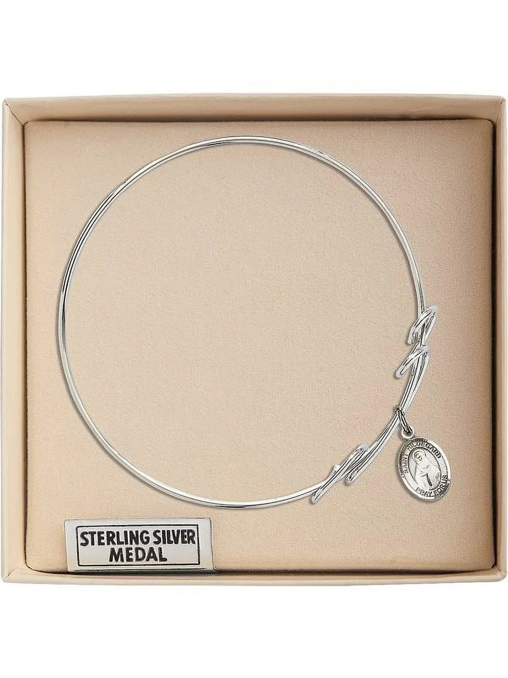 8 inch Round Double Loop Bangle Bracelet w/ St. Hildegard von Bingen in Sterling Silver