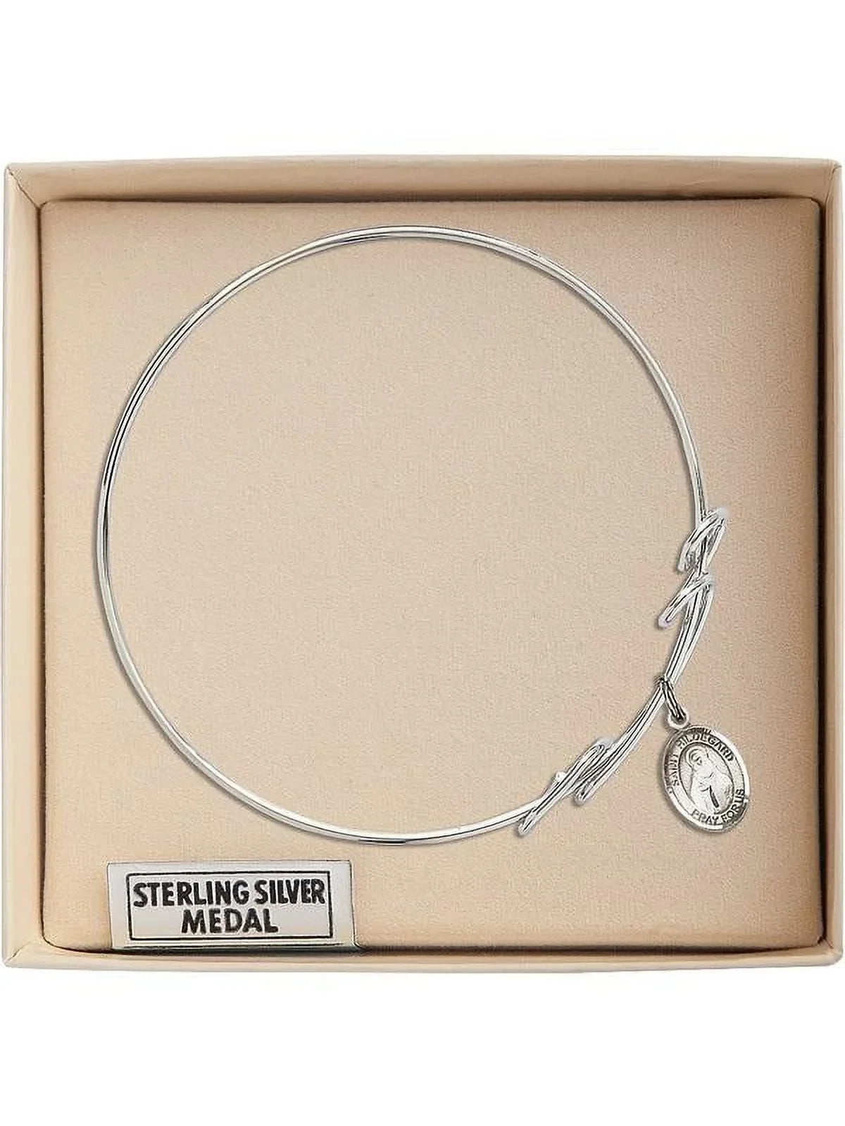 8 inch Round Double Loop Bangle Bracelet w/ St. Hildegard von Bingen in Sterling Silver