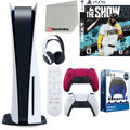Sony Playstation 5 Disc Version (Sony  Disc) with Cosmic Red Extra Controller, Headset, Media Remote,  The Show 21, Accessory Starter Kit and Microfiber Cleaning Cloth Bundle