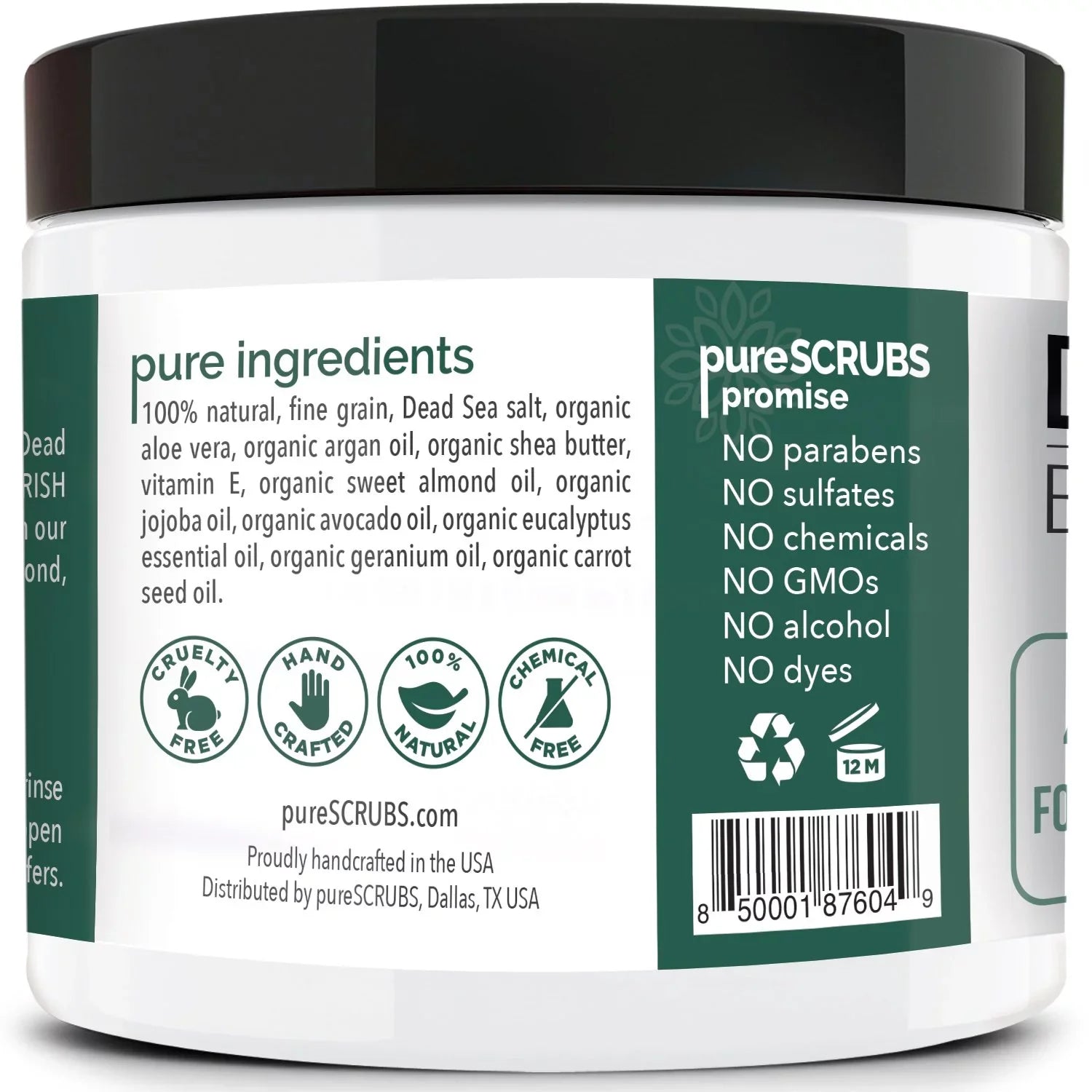 pureSCRUBS Premium Organic Body Scrub Set - Large 16oz    - Pure Dead Sea Salt Infused Organic Essential Oils & Nutrients +  Wooden Spoon, Loofah & Mini Exfoliating Bar Soap