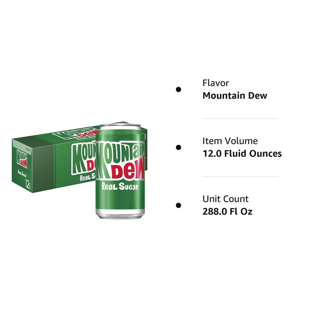 Mountain Dew Throwback Real Sugar,12 Fl Oz,24 Count
