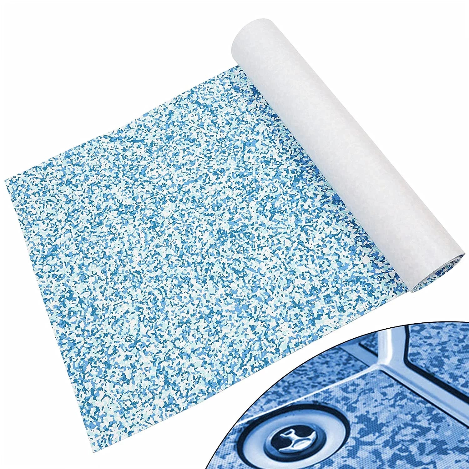Artificial Teak Boat Floor Mat 35.4X 94.5 inch Non-Slip  Foam Yacht Teak Decking Sheet Mat for Marine Yachts  Car Blue White Camouflage