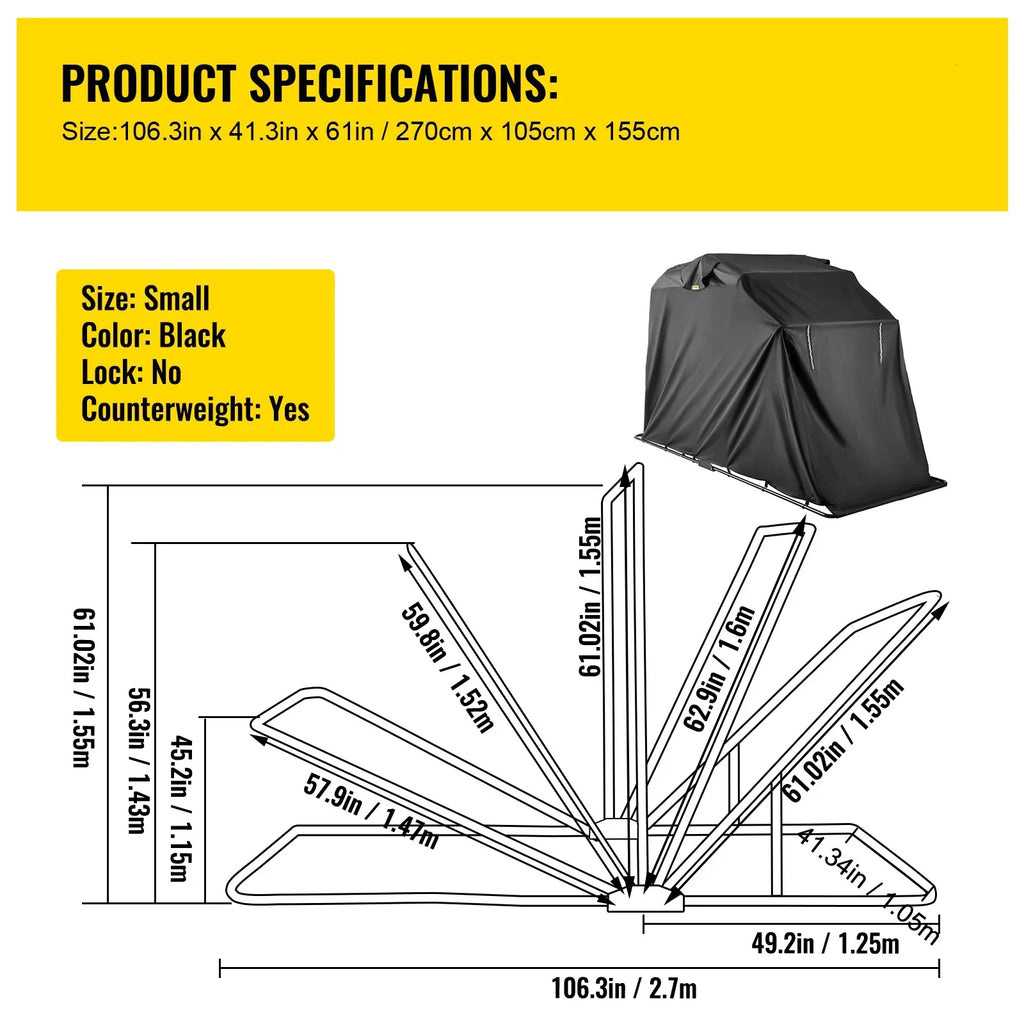 Heavy Duty Motorcycle Cover Storage Sheds Garage All Season Outdoor Protection,600D Oxford Durable and Tear Proof Waterproof with Lock-Holes & Storage Bag,Fits up to 106"