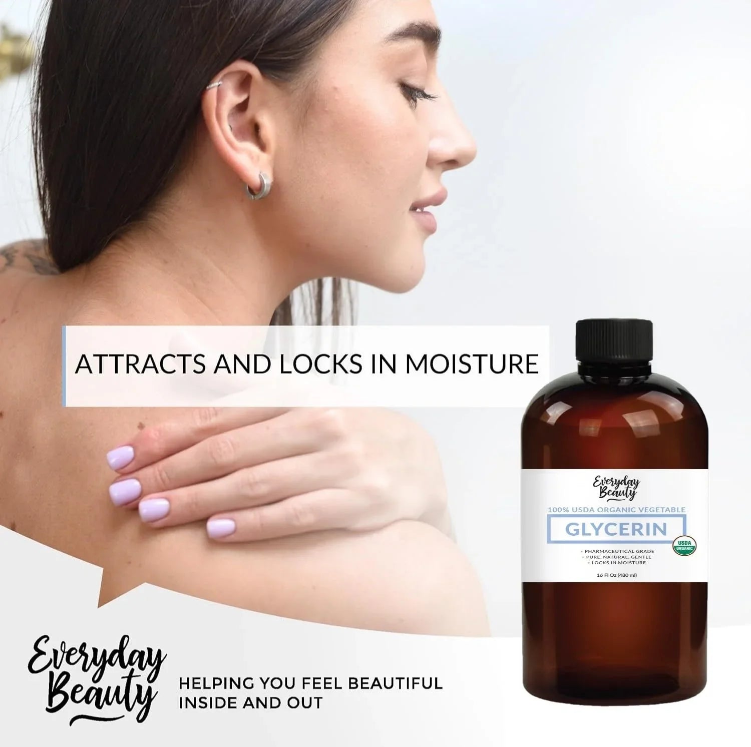 100% Organic Glycerin –  Certified - Perfect for  Beauty Products, Crafts, and Formulations – Derived From Coconut – Skin and Hair Moisturizer for Deep Hydration – 16 Fl Oz
