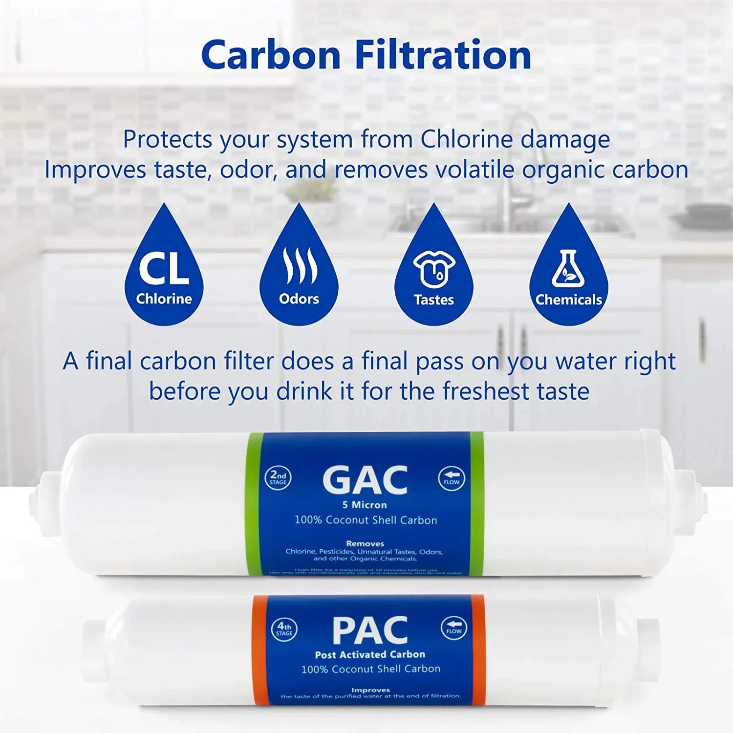 Countertop Reverse Osmosis System Filter Set  4 Replacement Filters  1?4” Quick Connect Filter Cartridges  Sediment And Carbon Filters  100   Membrane  6 Month Filter Set