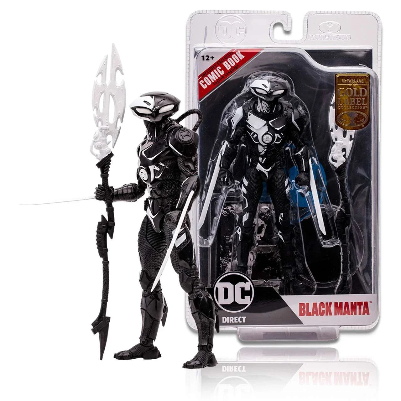McFarlane  Direct Gold Label Collection Black Manta Action Figure with Comic Book (Line Art)
