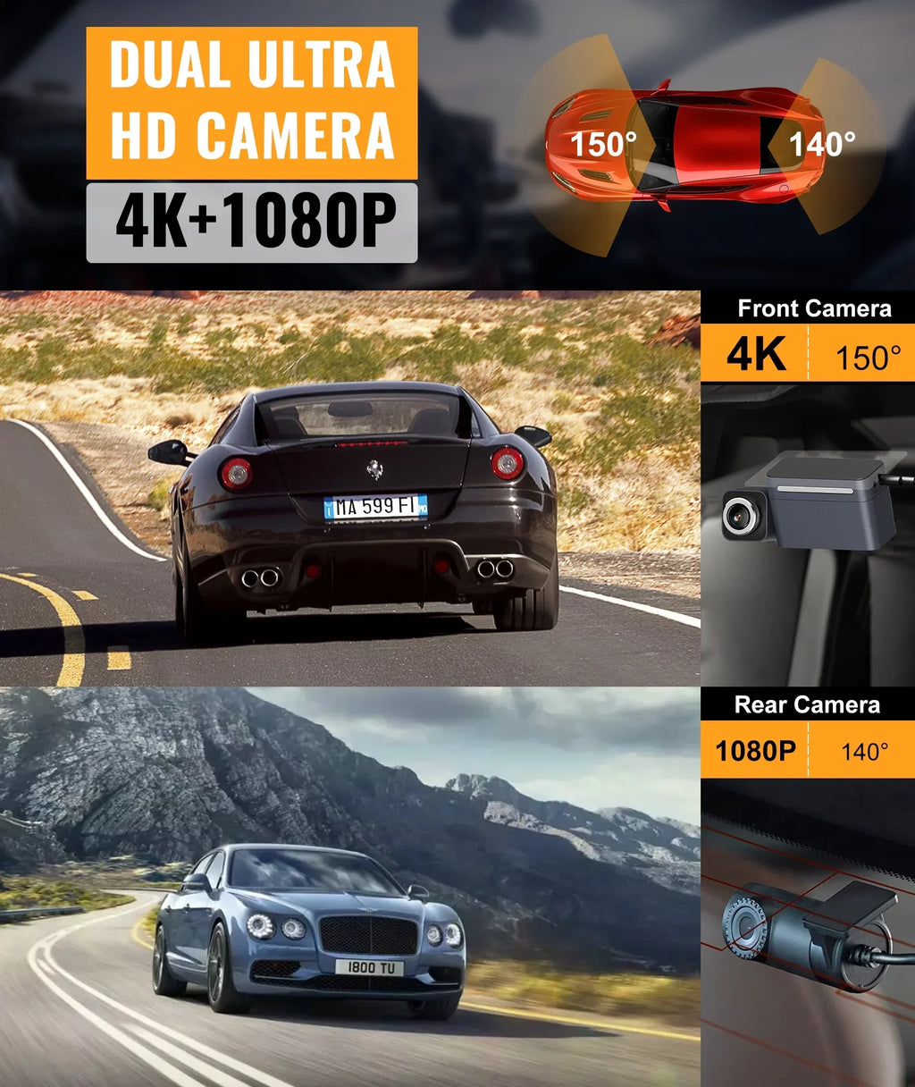 4K Dash Cam Front and Rear, Dual Dash Camera for Cars 4K+1080P -   Collision Avoidance Device, 2.4'' , Built-in 5G WiFi , , Loop Recording, Super Night Vision,   Update