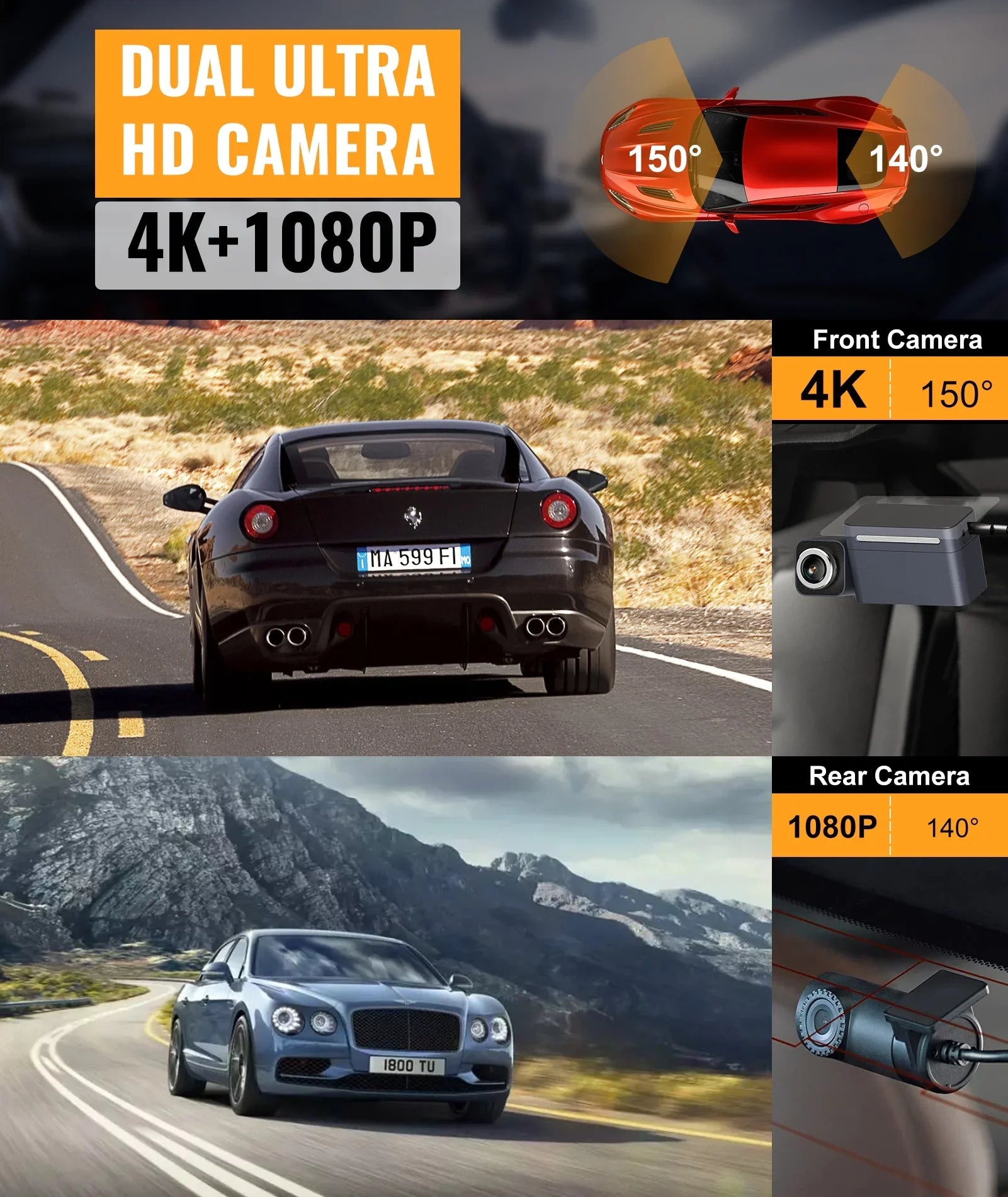4K Dash Cam Front and Rear, Dual Dash Camera for Cars 4K+1080P -   Collision Avoidance Device, 2.4'' , Built-in 5G WiFi , , Loop Recording, Super Night Vision,   Update