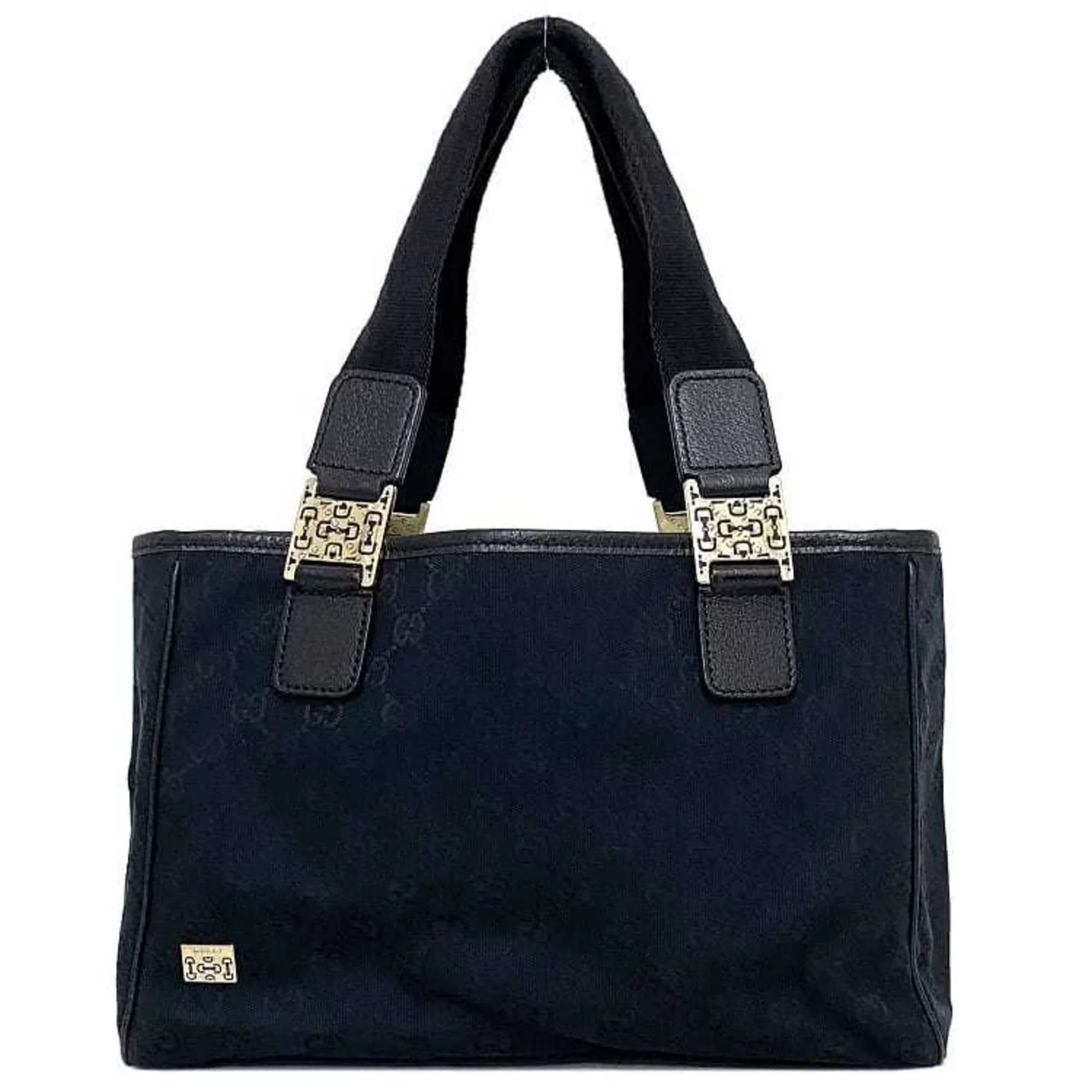 Pre-Owned Gucci Tote Bag Black Silver Horsebit 145810 Canvas Leather  Handbag Ladies (Good)