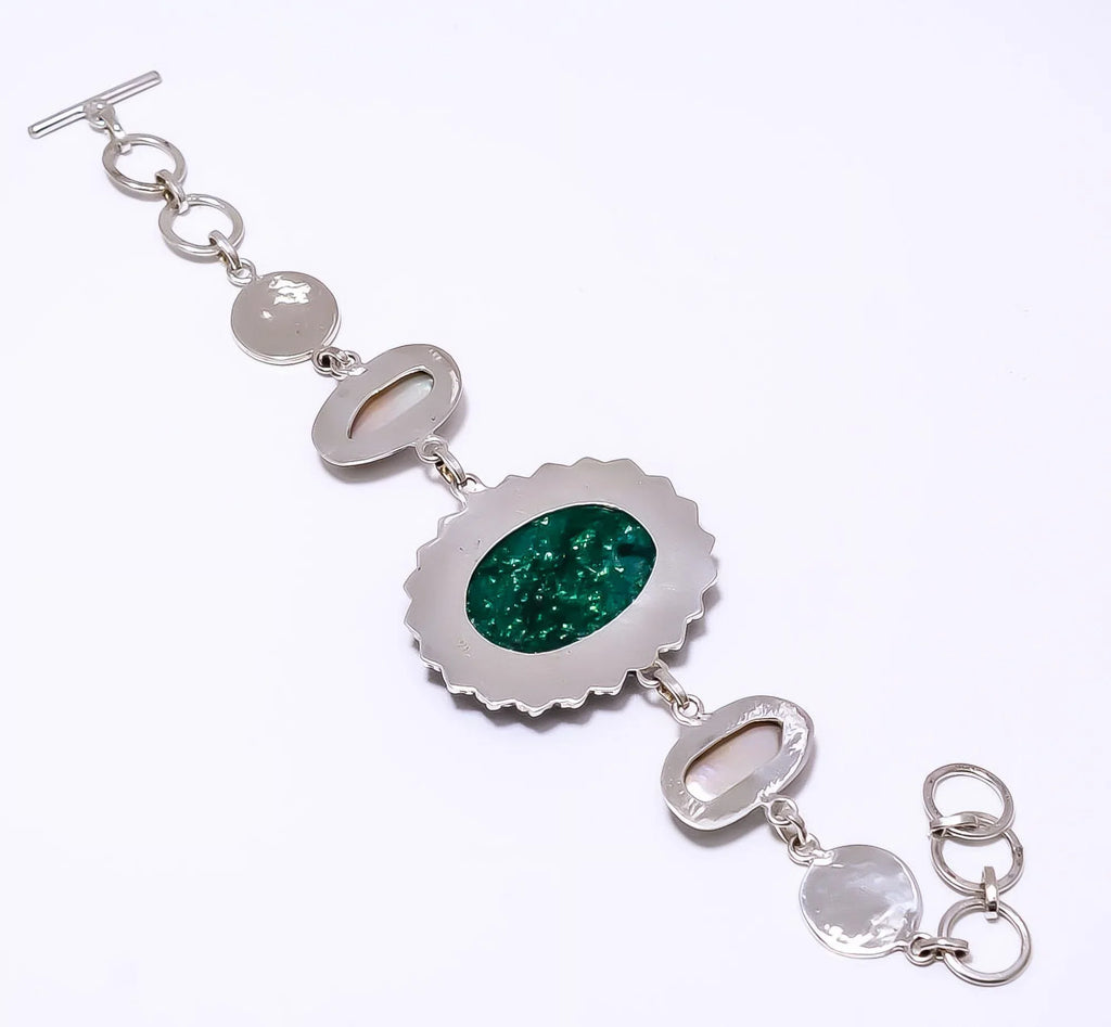 Green Aventurine - India 925 Silver Plated Handmade Bracelet 7-8.99" 8.99" , Valentine's Day Gift, Birthday Gift, Beautiful Jewelry For Woman