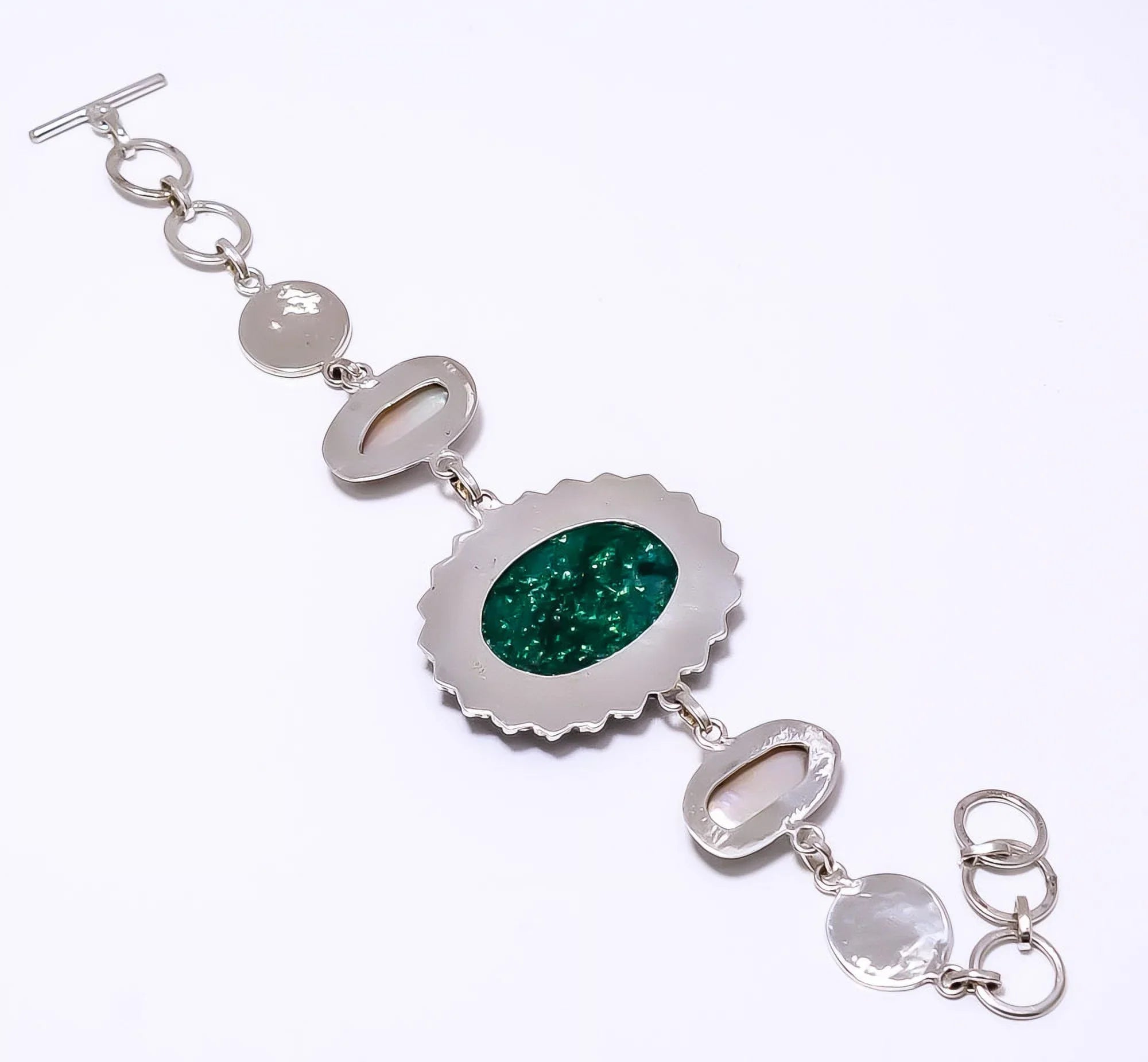 Green Aventurine - India 925 Silver Plated Handmade Bracelet 7-8.99" 8.99" , Valentine's Day Gift, Birthday Gift, Beautiful Jewelry For Woman
