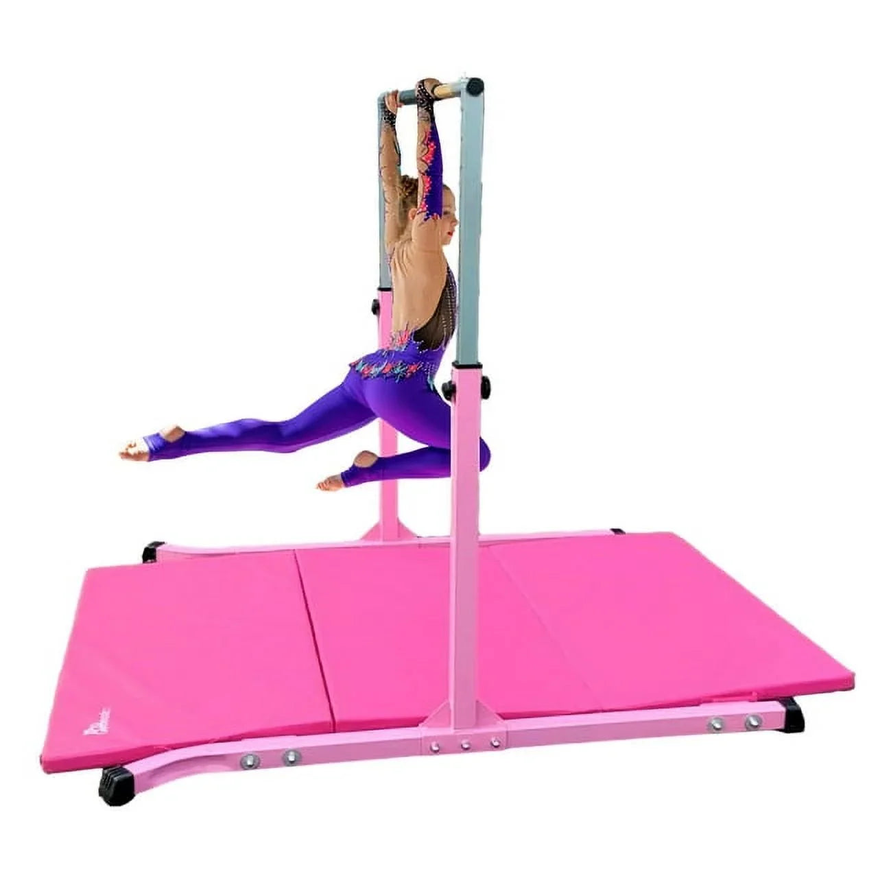 5 Star- Pink Gymnastic Kip Bar - Adjustable 3-5FT Junior Training Equipment, Heavy Duty Horizontal Bar with Curved Legs for Kids Home Gym, Strong and Durable