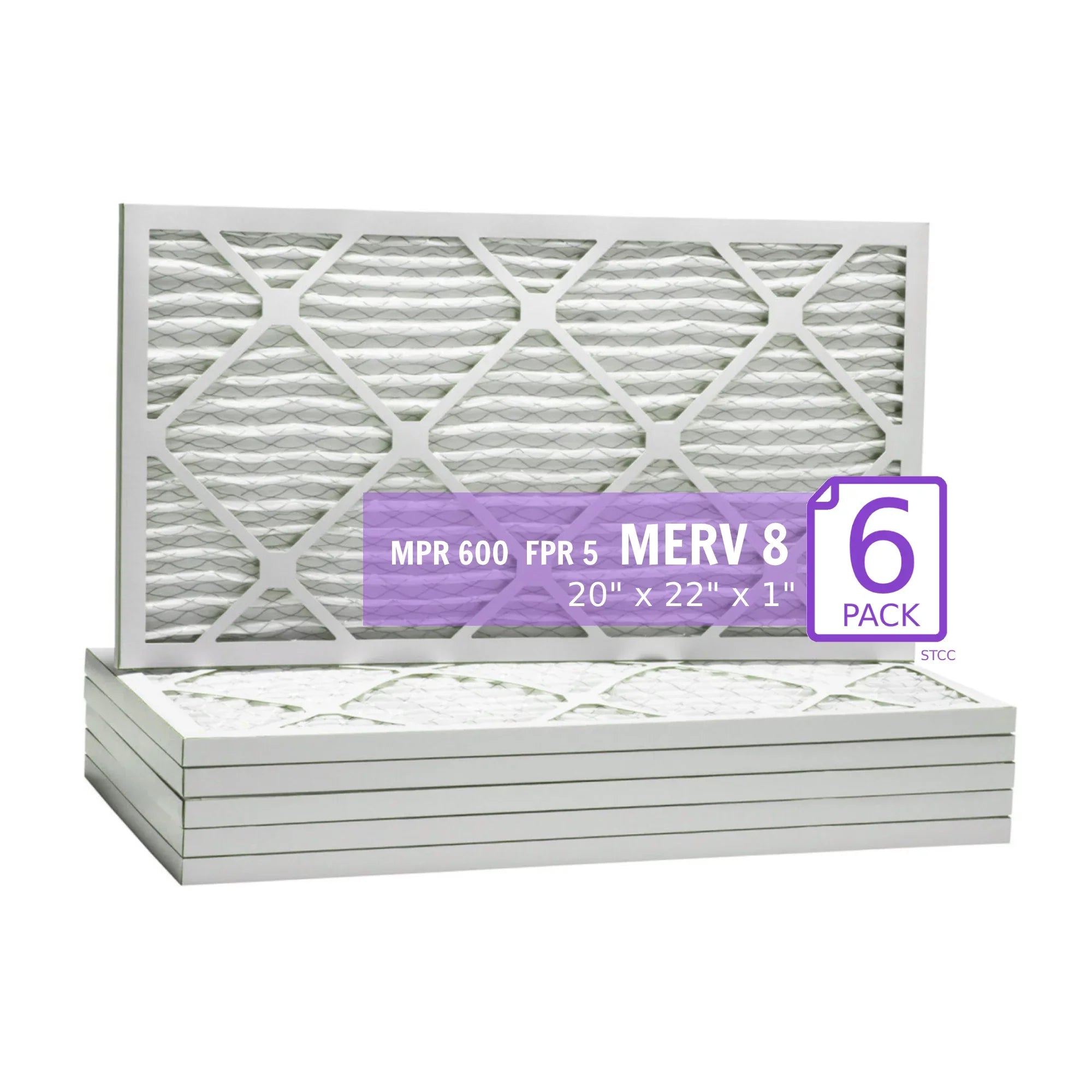 20x22x1, Purolator  Extended Surface Pleated Air Filter, Mechanical  8, (6 Pack)
