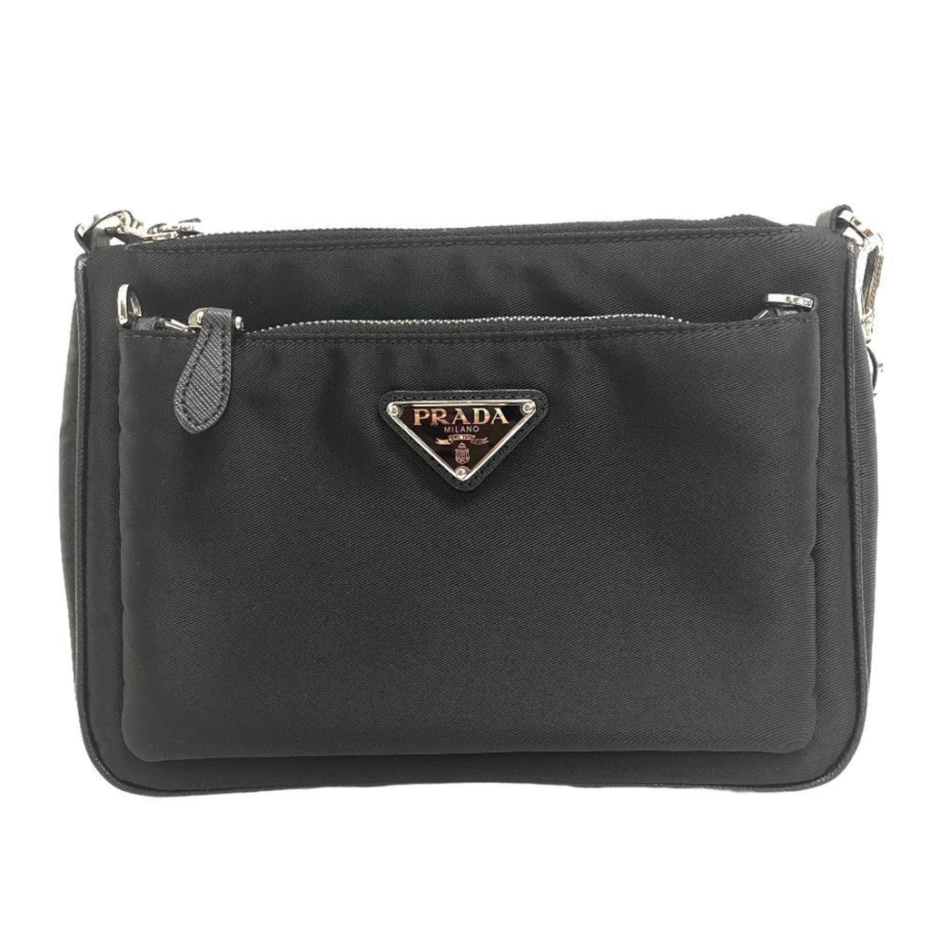 Pre-Owned  1BH168 Tessuto Triangle Plate Shoulder Bag Black Women's  (Good)