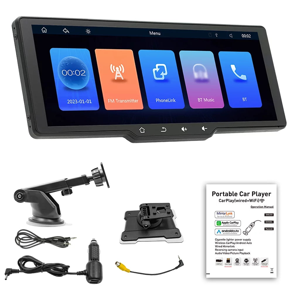 Apexeon Car Player， Portable Wireless CarPlay, Multi-language Car Video Recorder, Auto Camcorder, 10.26in Car Rearview Camera, Mobilephone  Control