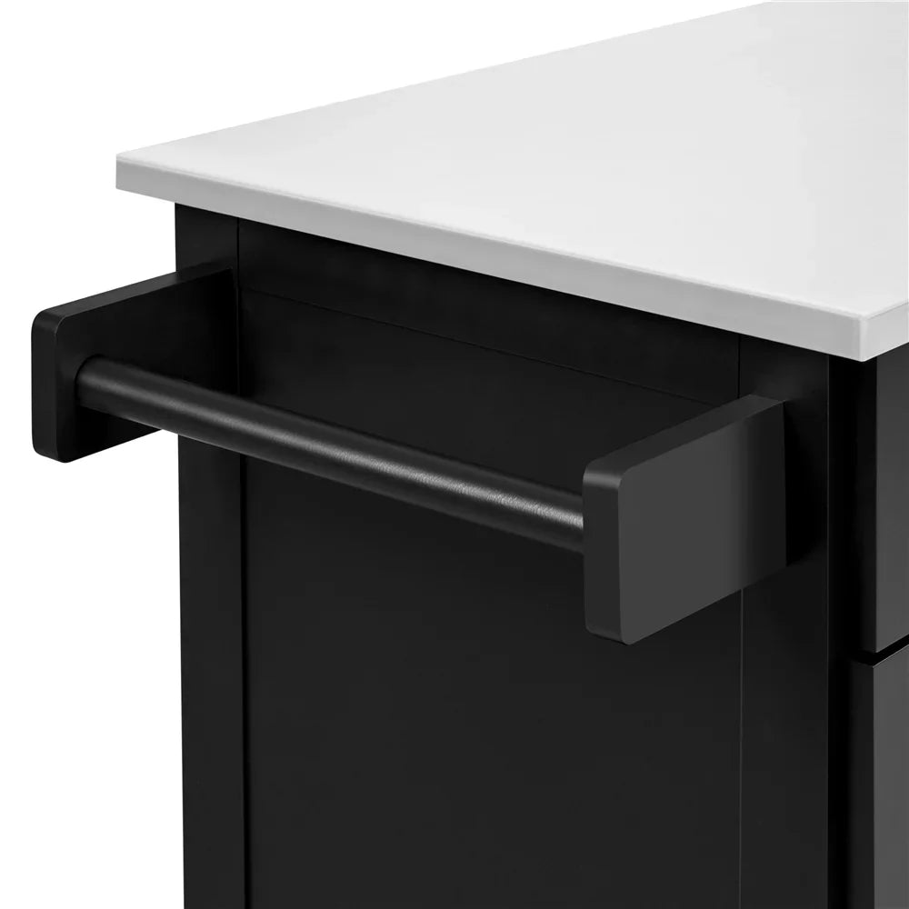 Topeakmart Rolling Kitchen Island with Storage Drawers & Towel Bar & Spice Rack, Black