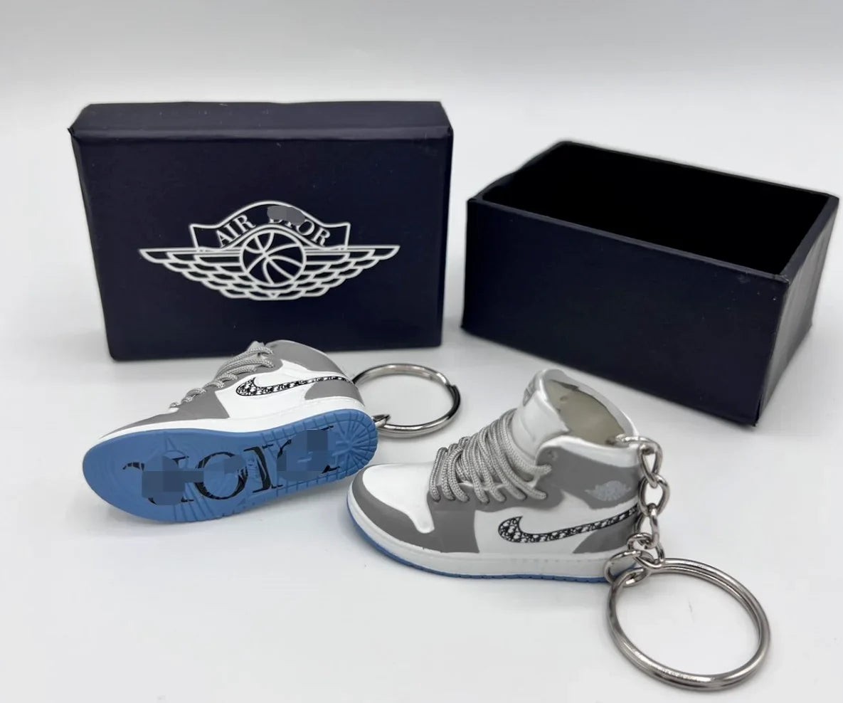 Pair Of   Jordan 3D Mini Sneaker Keychain Perfect for Nike and Dior Enthusiasts/ With Shoe Box