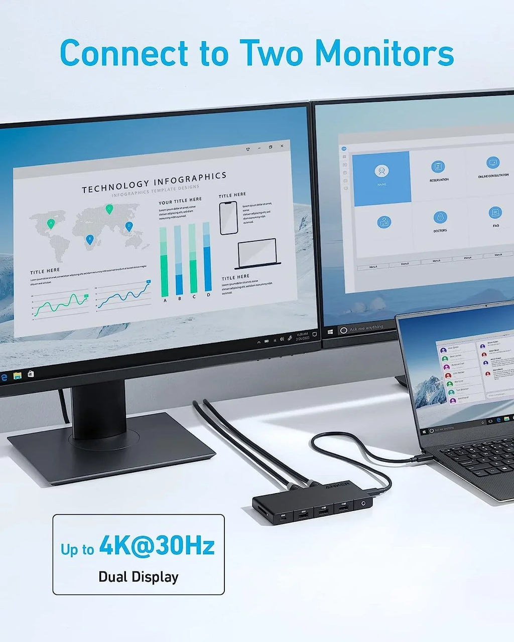 Anker 364   Hub (10-in-1, Dual 4K ) with Max 100W Power Delivery, Dual 4K  Ports, 4 - and - Data Ports, Ethernet and  Card Slot for Dell Laptop, ThinkPad, and More
