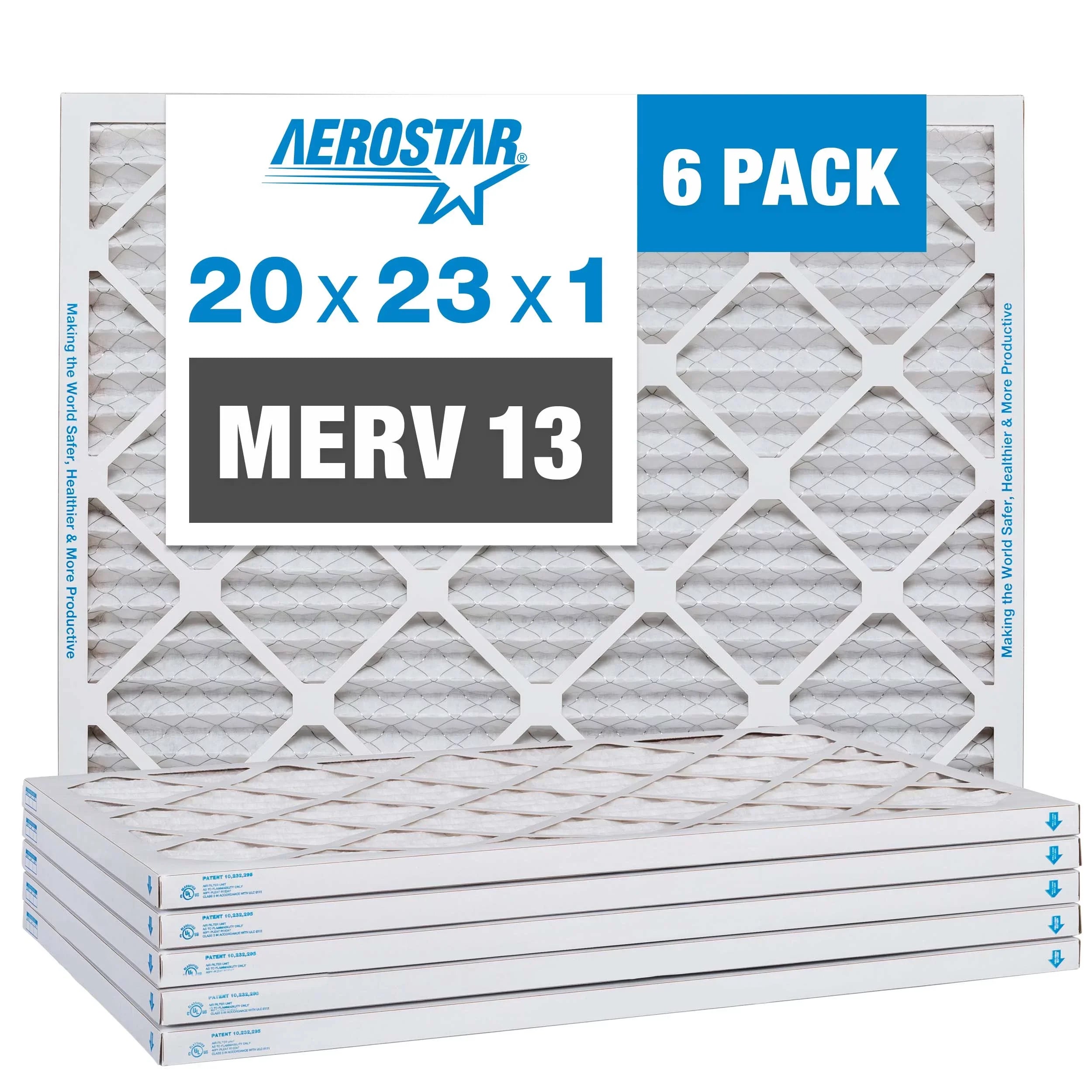 Aerostar 20x23x1  13 Pleated Air Filter,  Furnace Air Filter, 6 Pack