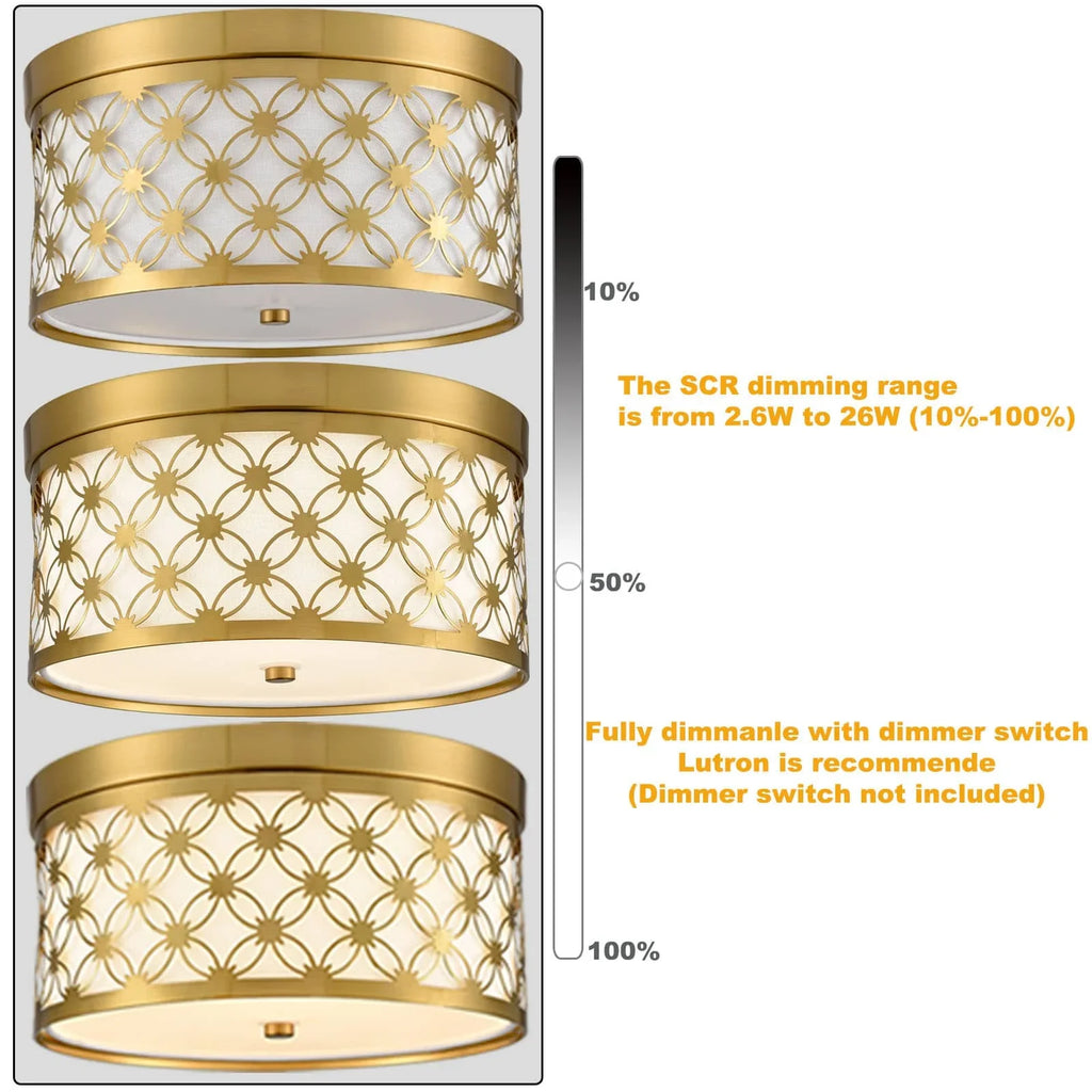 Modern Drum Brushed Gold Ceiling Light Fixtures with White Fabric Shade