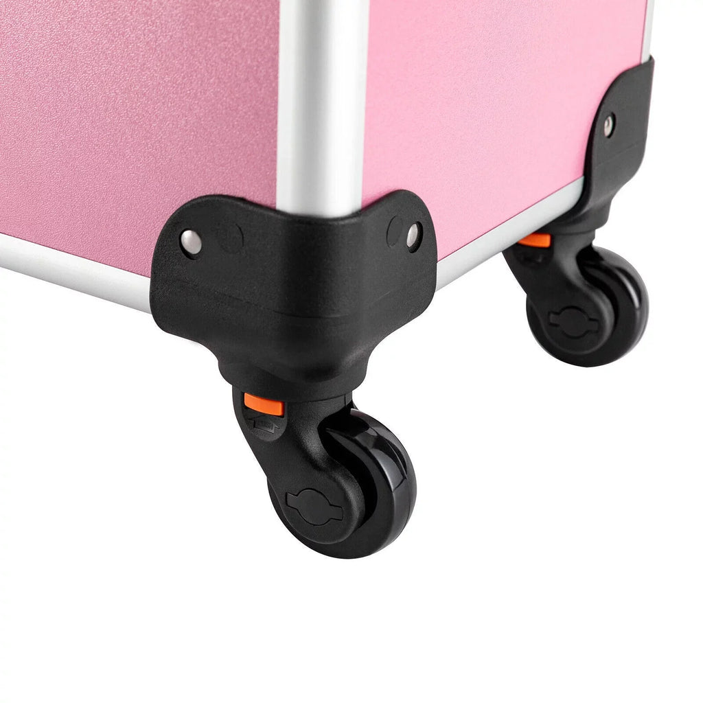 Miumaeov Rolling Makeup Train Case Cosmetic Trolley Cosmetic Case Professional Large Storage Organizer Salon Barber Case Travel Adjustable Dividers for Beauty Personal Care