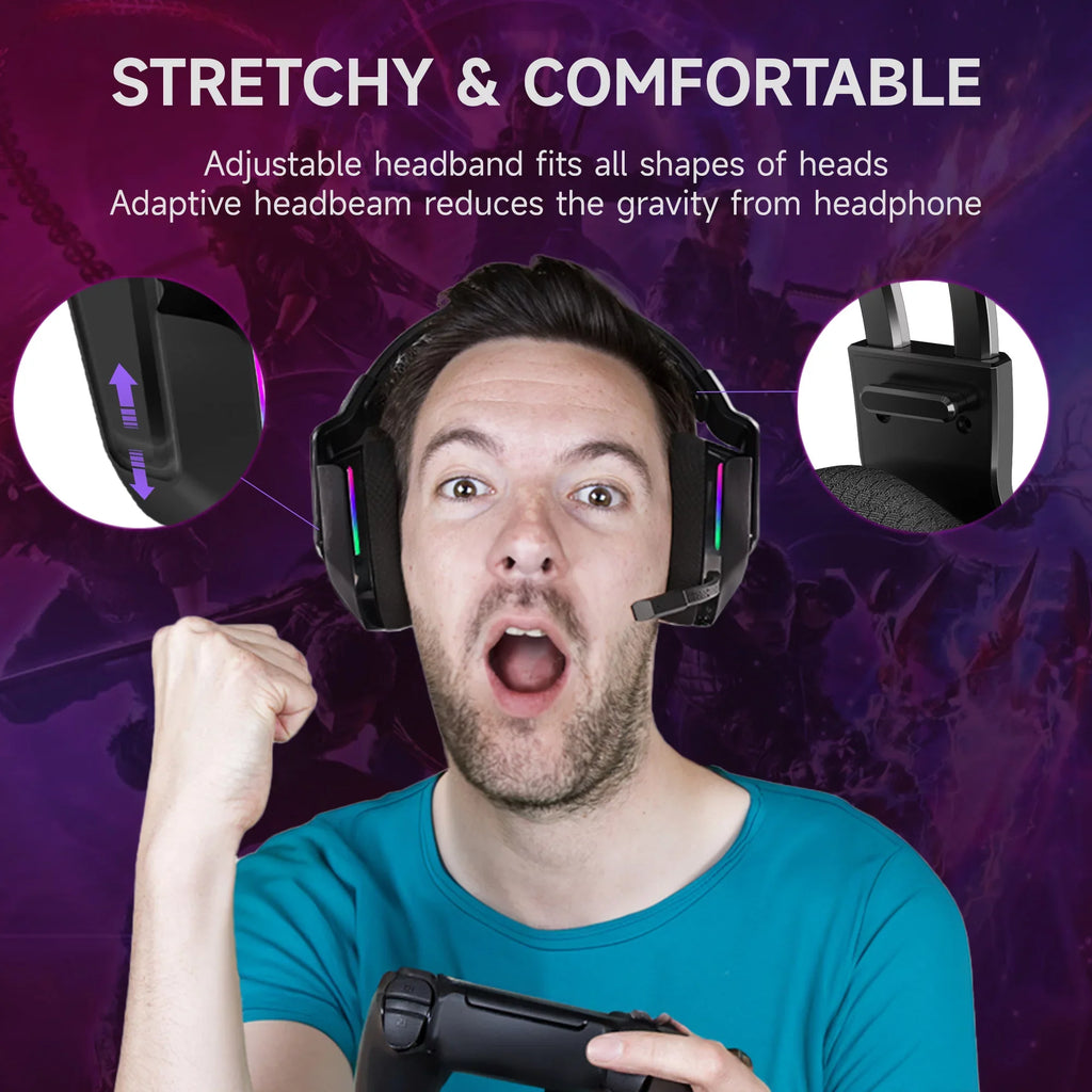Wireless Gaming Headset with Noise-Cancelling Mic,  Lights 7.1 Surround Sound for , /5, Nintendo Switch, 3.5mm Wired for Xbox One/Series x/s, 300g, Black
