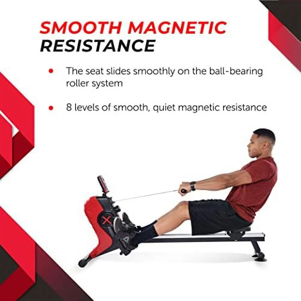 Magnetic Rower - Rower Machine With Workout App - Rowing Machine With Magnetic Resistance For Home Gym Fitness - Up To 250 Lbs Weight Capacity