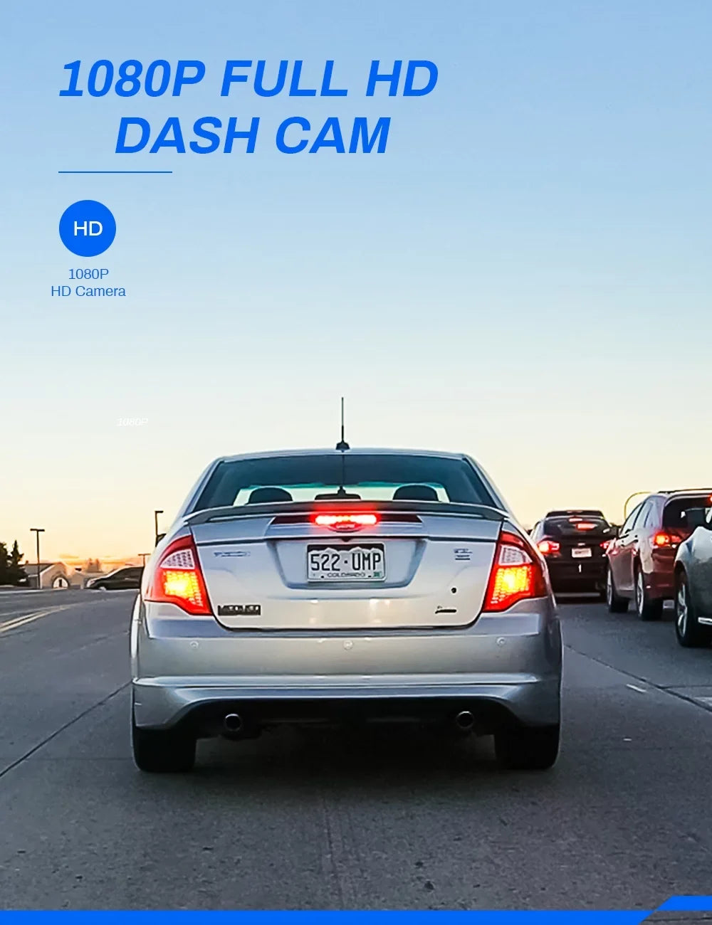 Dash Cam 1080P Full  Front and Rear 3 Inch Car Cam 170°Wide Angle Screen, Black