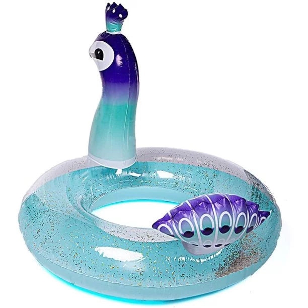 Ionale 48 Inches Inflatable Glitter Swimming Pool Toys Peacock Designed with Fast Valves Summer Fun Beach Party Lounge Raft Decorative Water Game for Kids