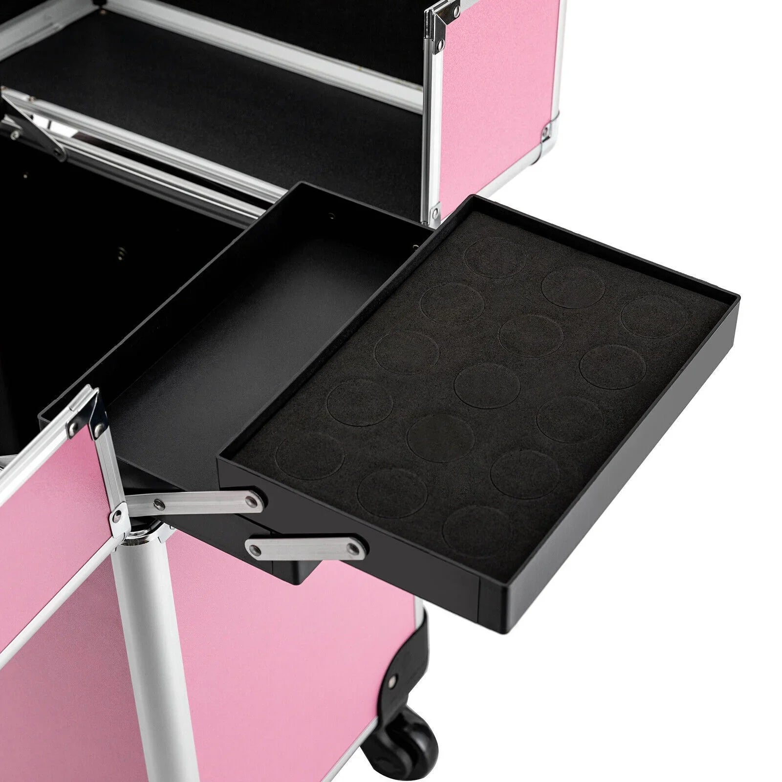 Miumaeov Rolling Makeup Train Case Cosmetic Trolley Cosmetic Case Professional Large Storage Organizer Salon Barber Case Travel Adjustable Dividers for Beauty Personal Care