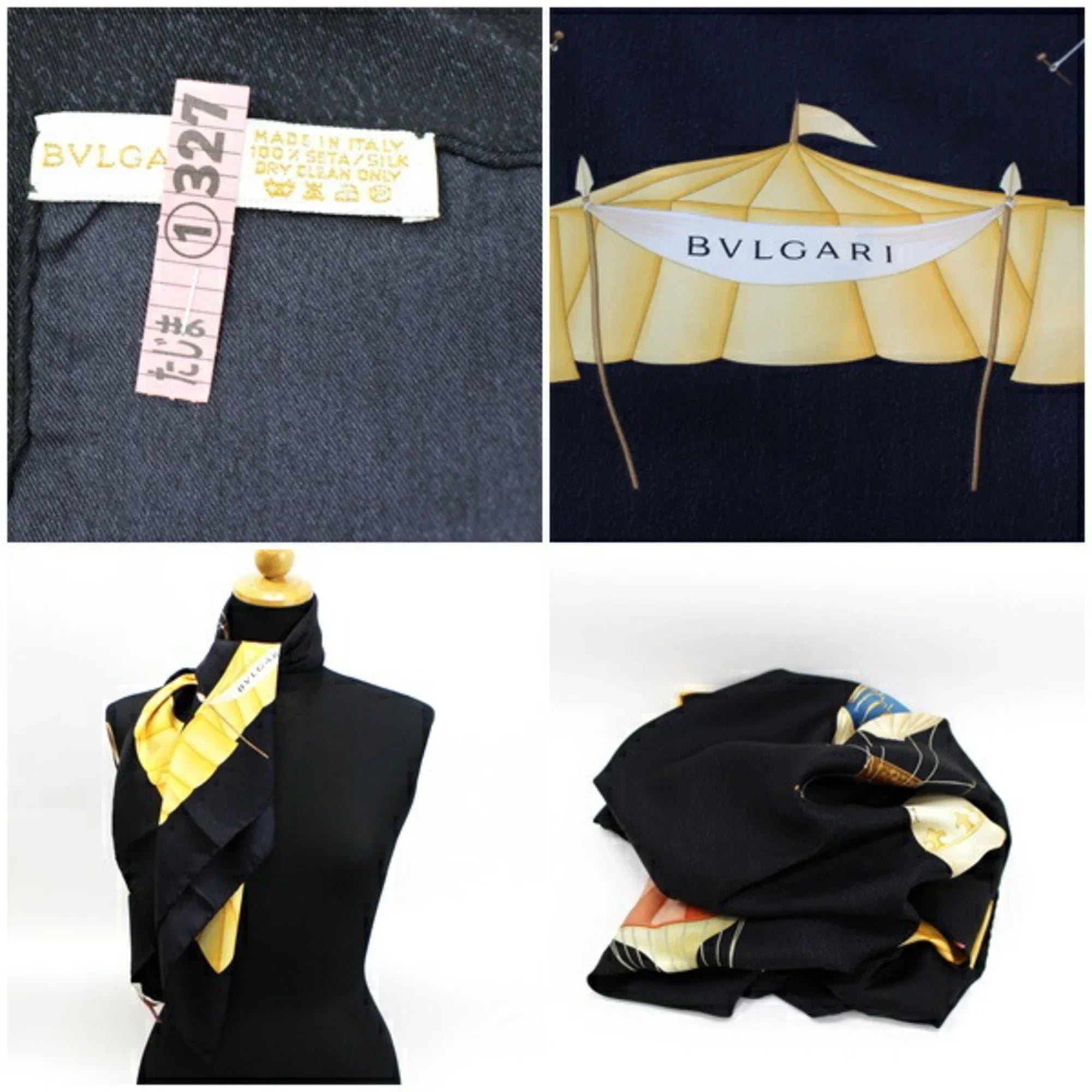 Pre-Owned Bvlgari Silk Scarf Muffler Black Balloon Pattern  Women's Tapestry (Good)