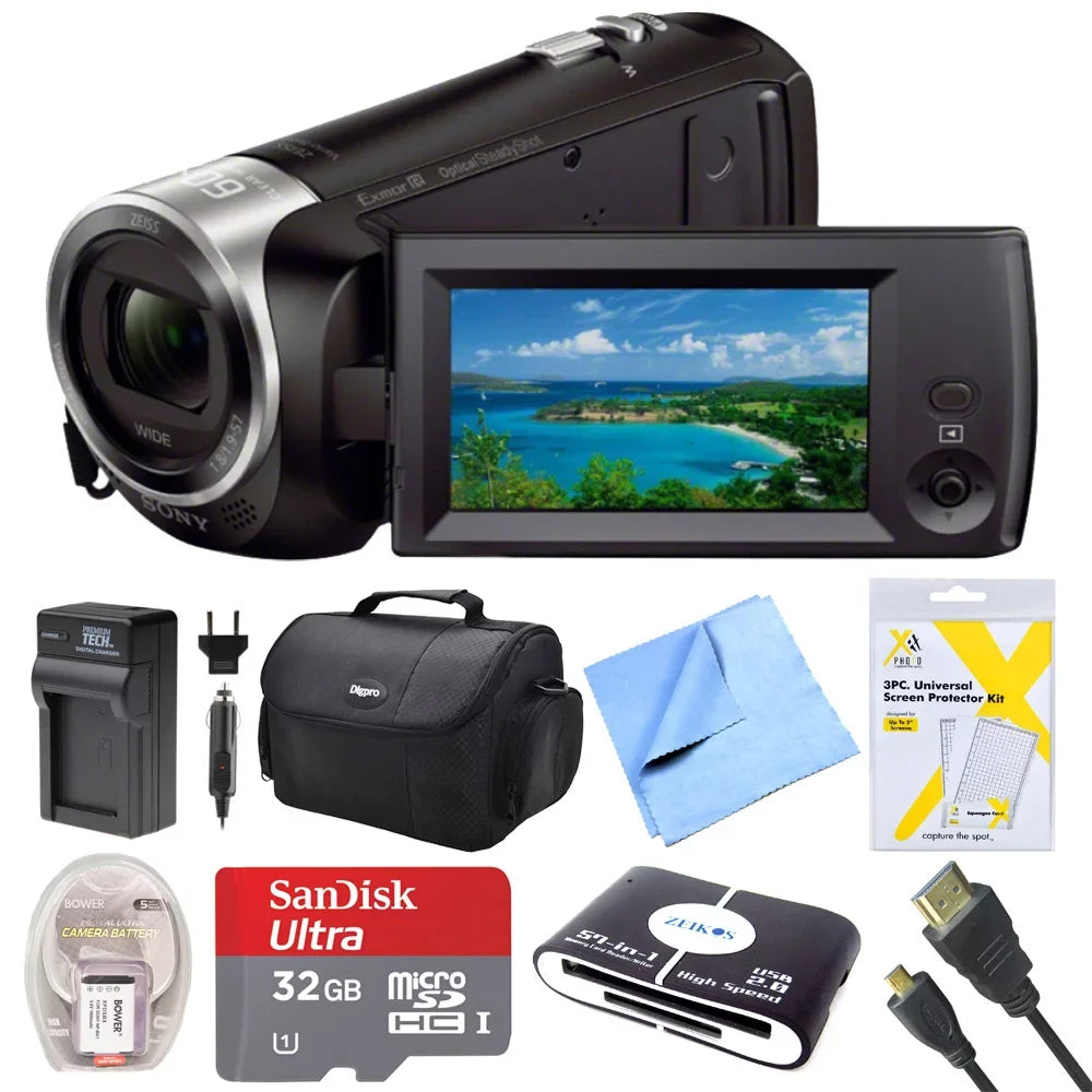 Sony  -  Video Recording Handycam Camcorder Bundle with Deluxe Bag, 32GB MicroSDHC Memory Card, / Charger,  Cable, Battery Pack, and More