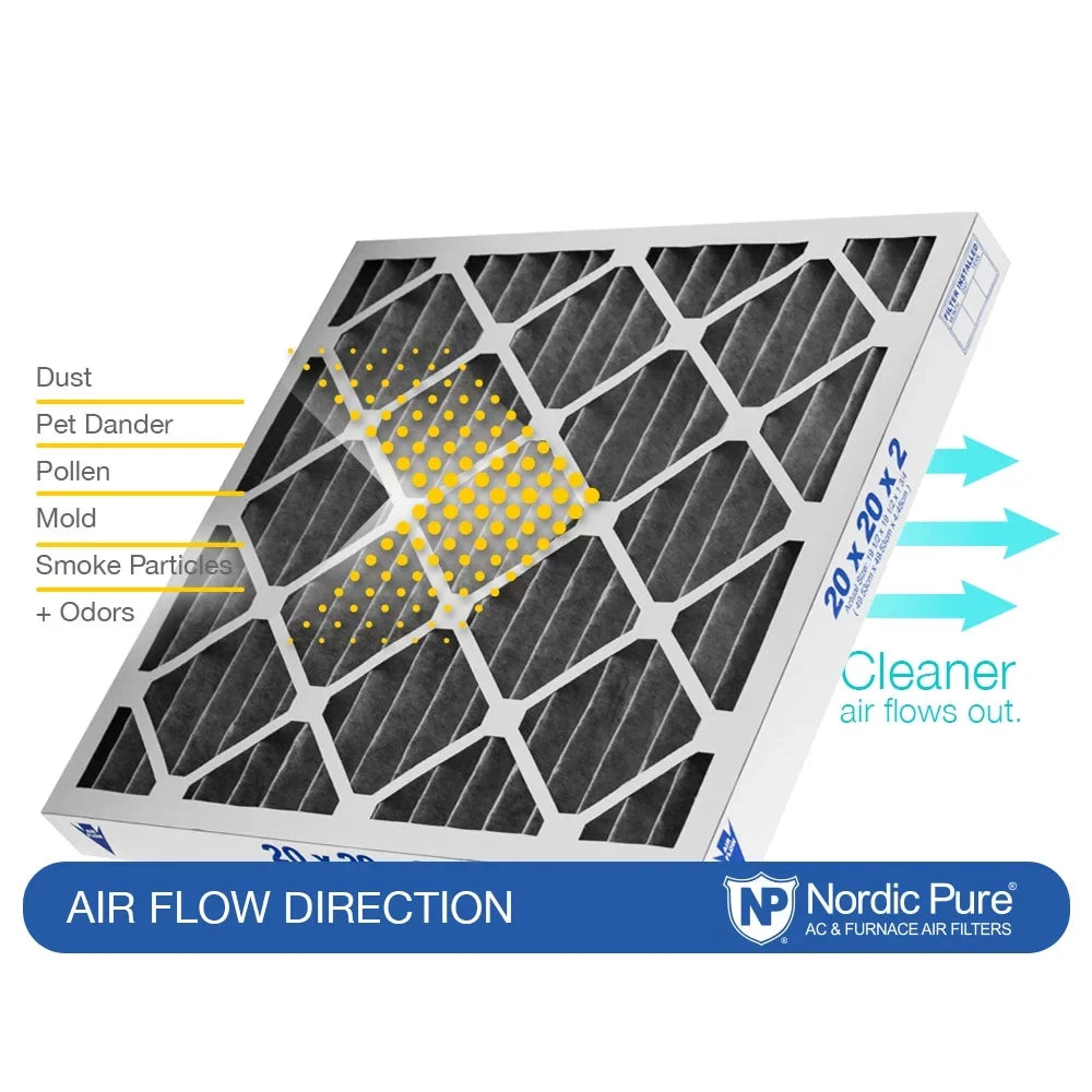 Nordic Pure 20x20x2 Pleated Air Filters  10 Pleated Plus Carbon 12 Pack