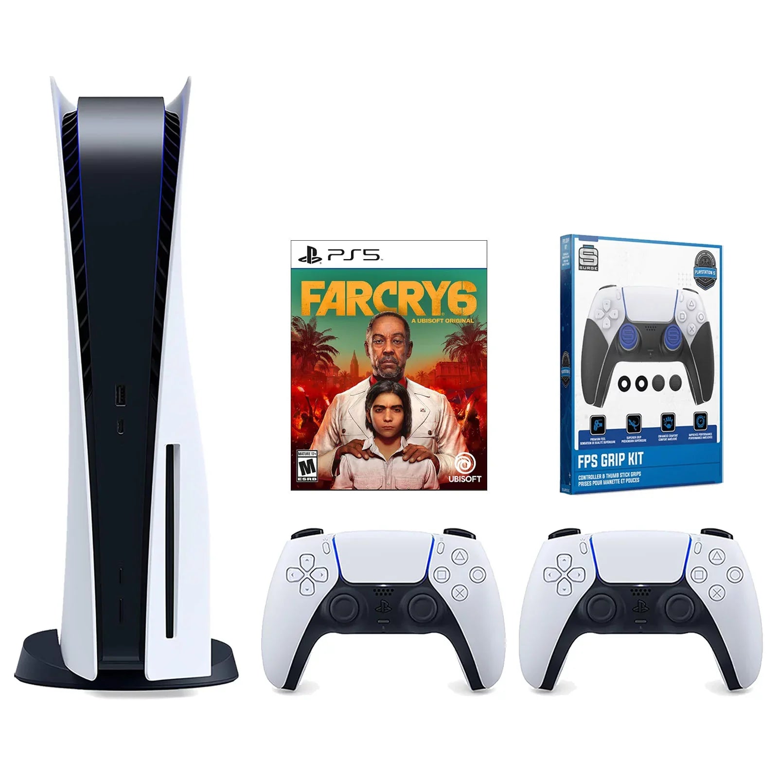 Sony Playstation 5 Disc Version Console with Extra White Controller, Surge  Grip Kit With Precision Aiming Rings and Far Cry 6 Bundle