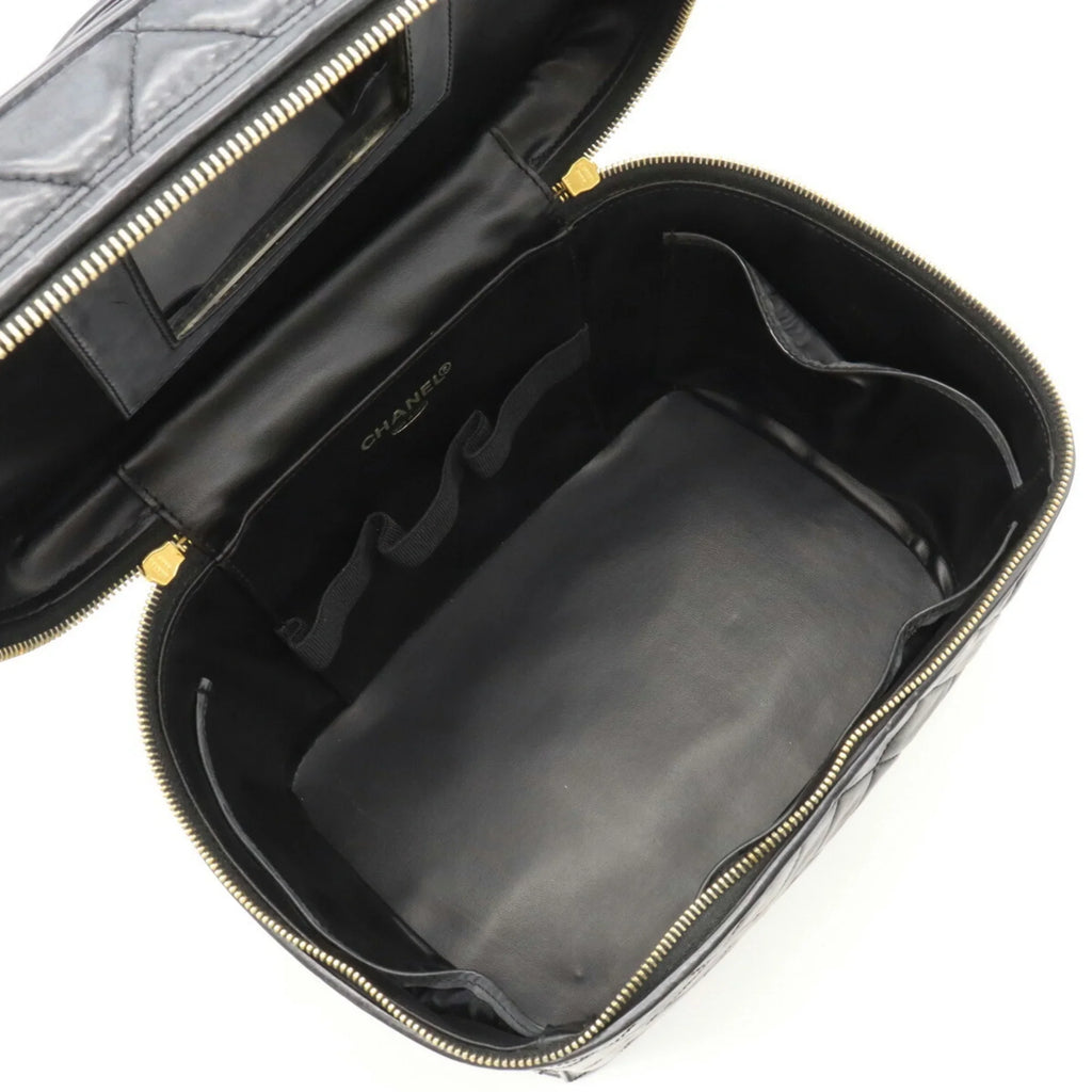 Pre-Owned  Chanel Matelasse Coco Mark Vanity Bag Handbag Shoulder Leather Black (Fair)