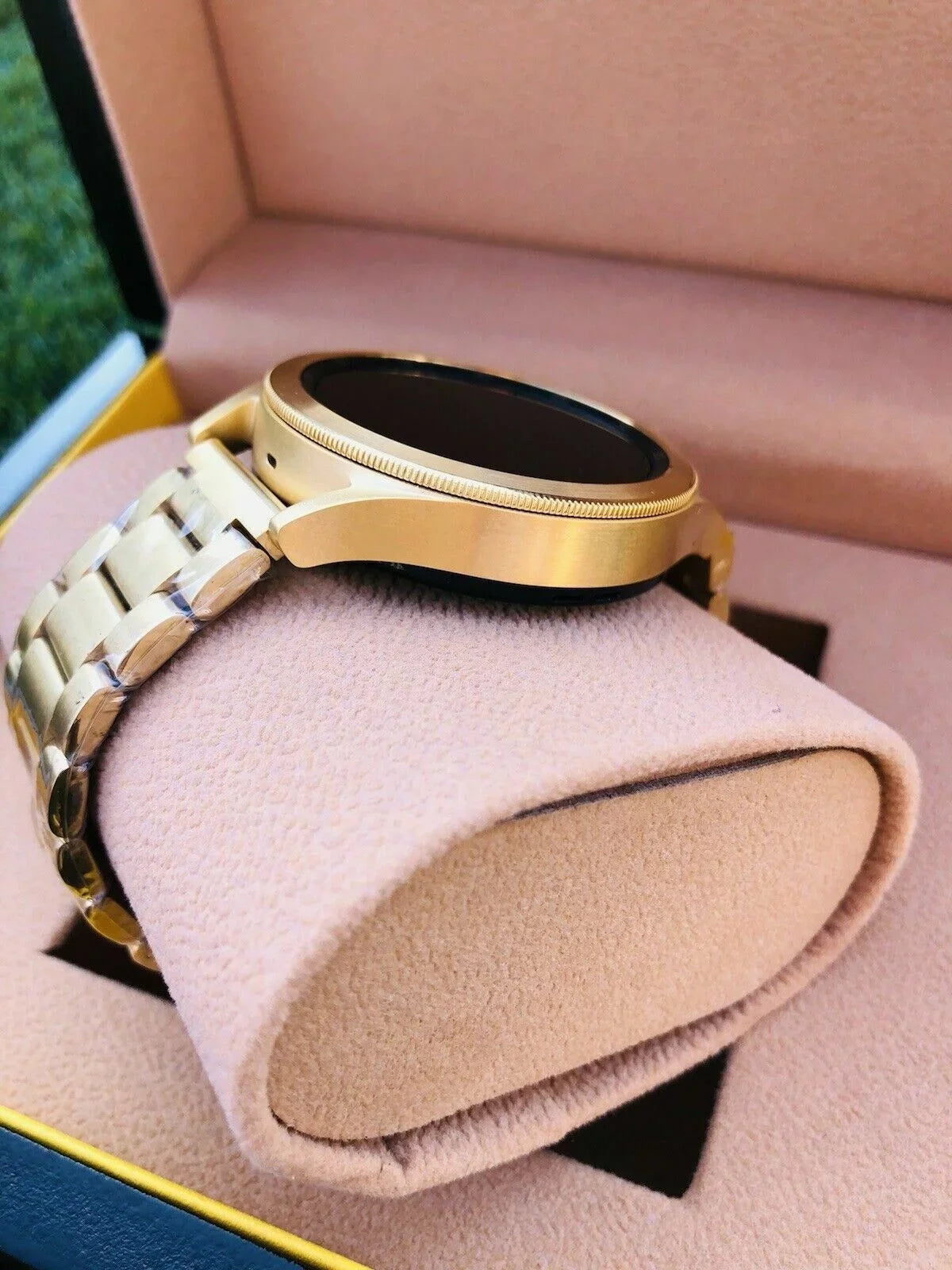 Custom 24k Gold Plated 46mm Samsung Galaxy Watch 4 Gold Bezel Gray Gold Band