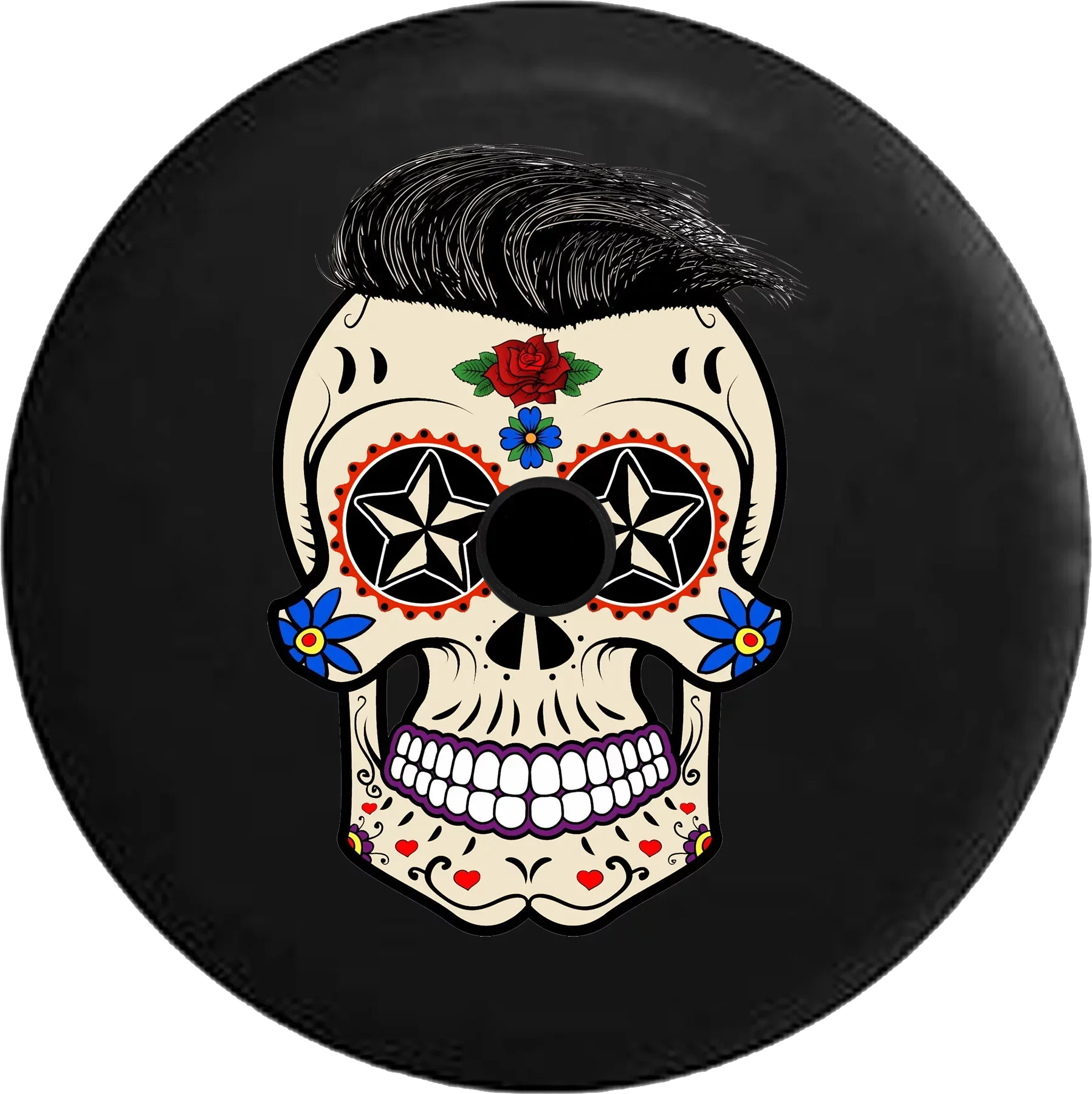 2018 2019 Wrangler  Backup Camera Sugar Skull Tattoo with Hair Spare Tire Cover for Jeep  32 Inch