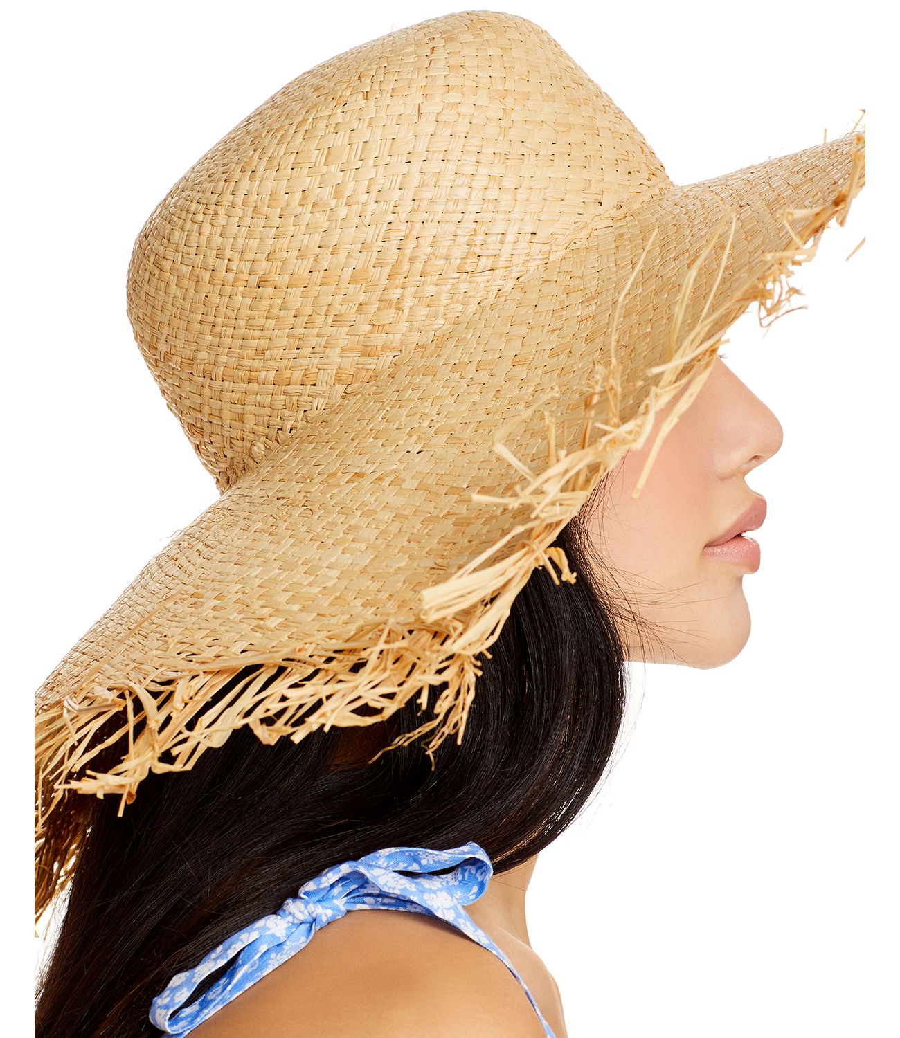 Aqua Raw Edged Straw Hat