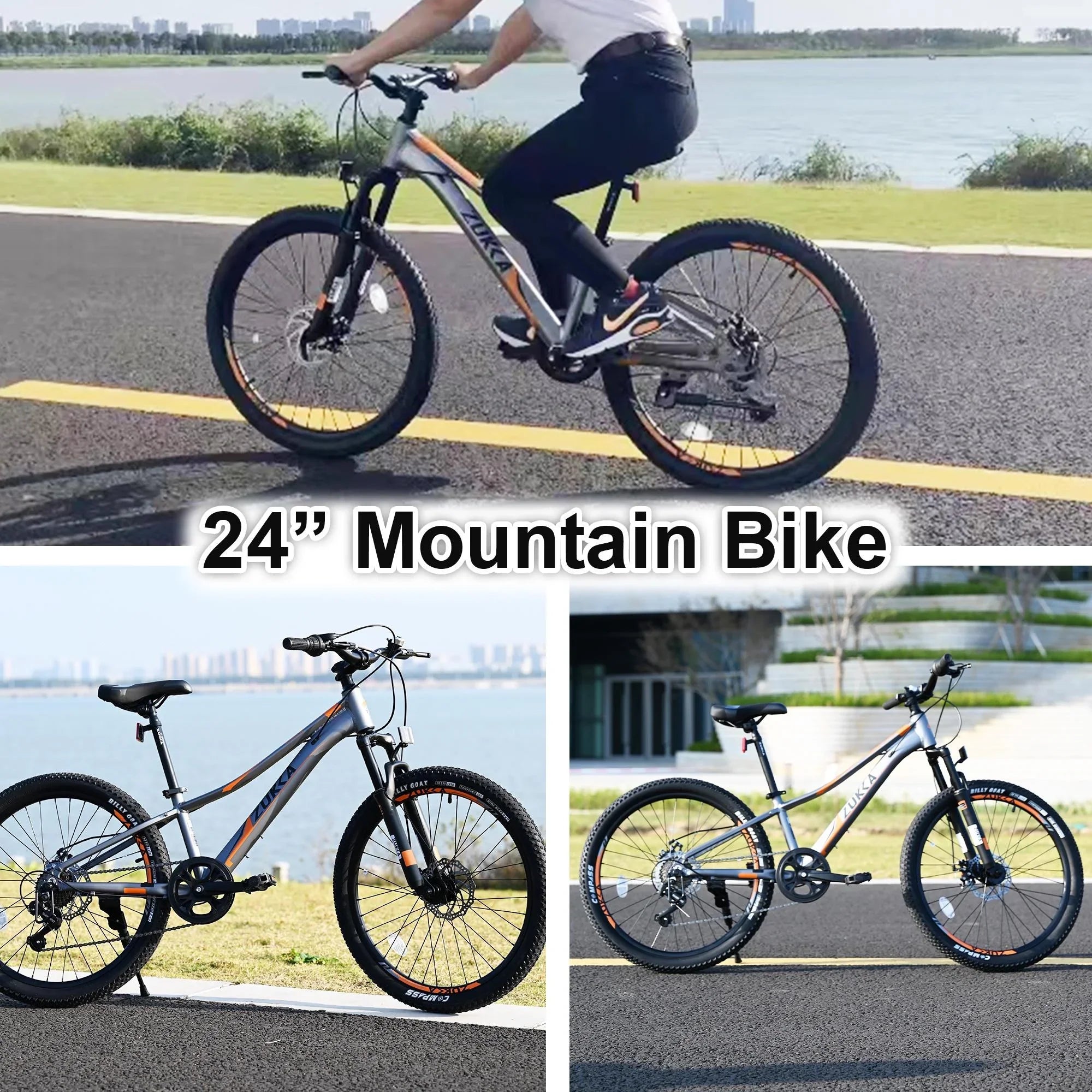 Kids Mountain Bikes 24 inch for Girls and Boys, Shimano 7-Speed Mountain Bicycle with Disc Brakes, 85% Assembled, Gray