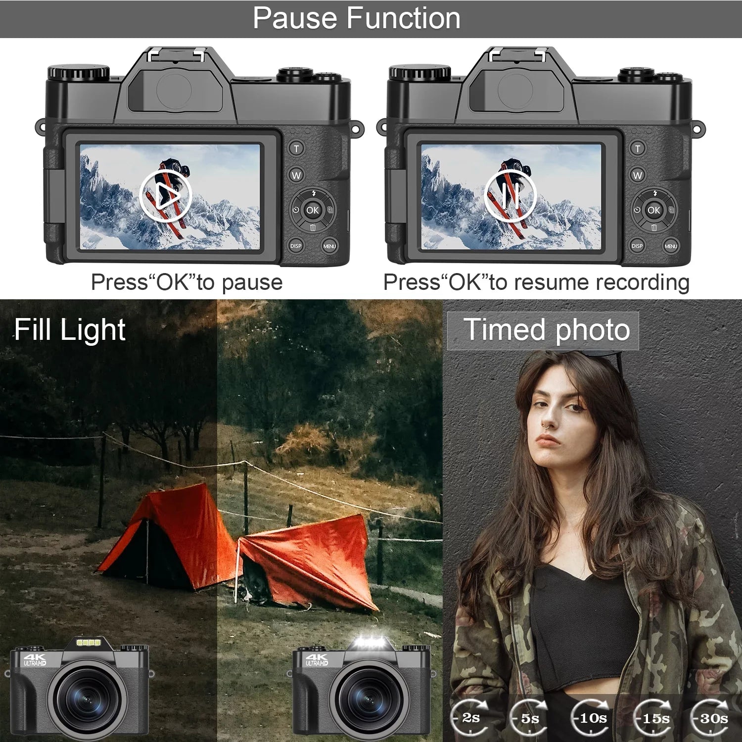 Saneen Digital Camera for Photography and Video 4K 48MP Vlogging Camera for YouTube (Black) - Perfect for Beginners